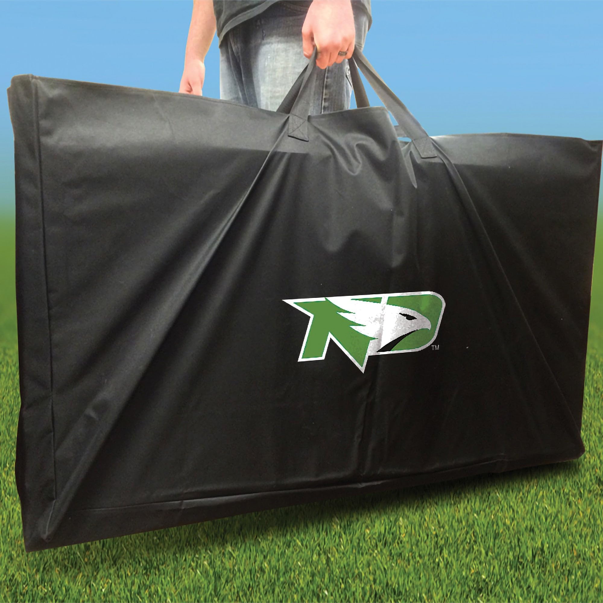Skip's Garage North Dakota Smoke Cornhole Board Set - Custom Team Logo Design - Regulation Size Cornhole Game for Tailgating & Backyard Parties