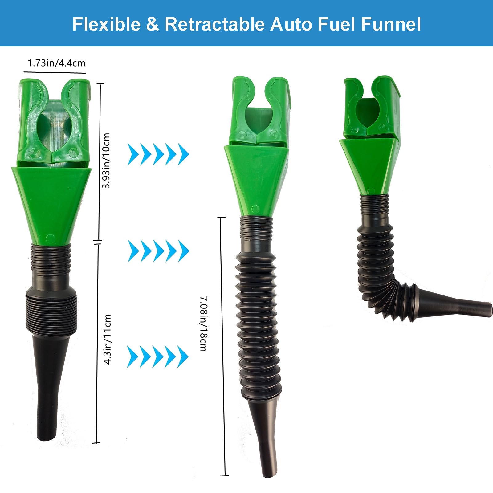 4PCS Retractable Auto Fuel Funnels - Flexible Snap-On Oil Change Funnel for Cars, Trucks & Motorcycles - Perfect for Engine Oil Changes, Fluid Draining & Bottle Filling - Durable Automotive Funnel Set with Clip Design