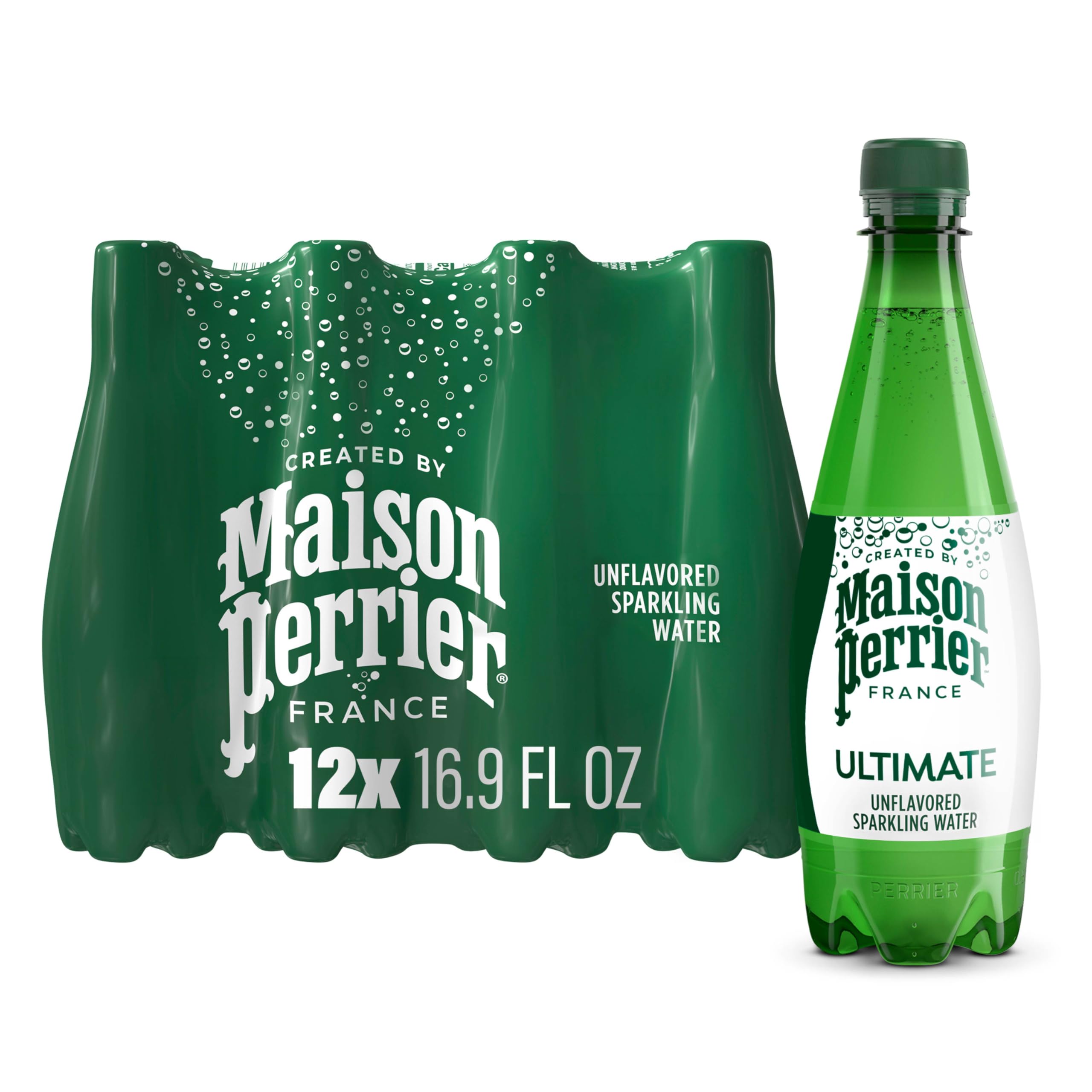 Maison Perrier Unflavored Sparkling Water - 16.9 Fl Oz Plastic Bottles (12 Pack) - Perfect for Hydration, Parties, and Healthy Living