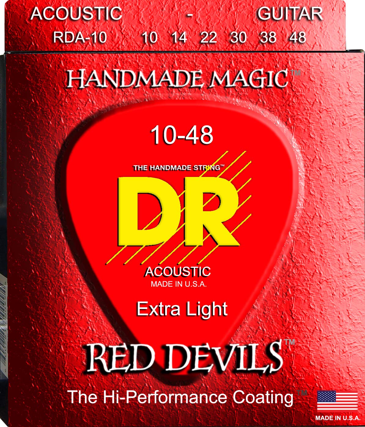 DR Strings Red Devils - Red Coated Acoustic Guitar Strings 10-48 Gauge for Enhanced Tone & Durability | Perfect for Folk, Blues & Rock Performances