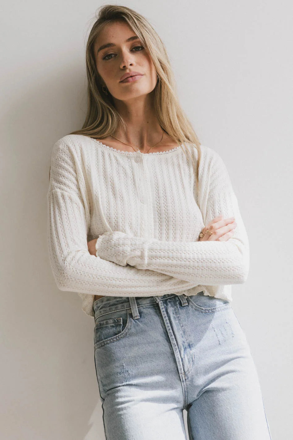 Marin Knit Top Women's Ivory Blouse - Soft Breathable Casual Shirt for Everyday Wear | Perfect for Office, Date Night & Weekend Outfits