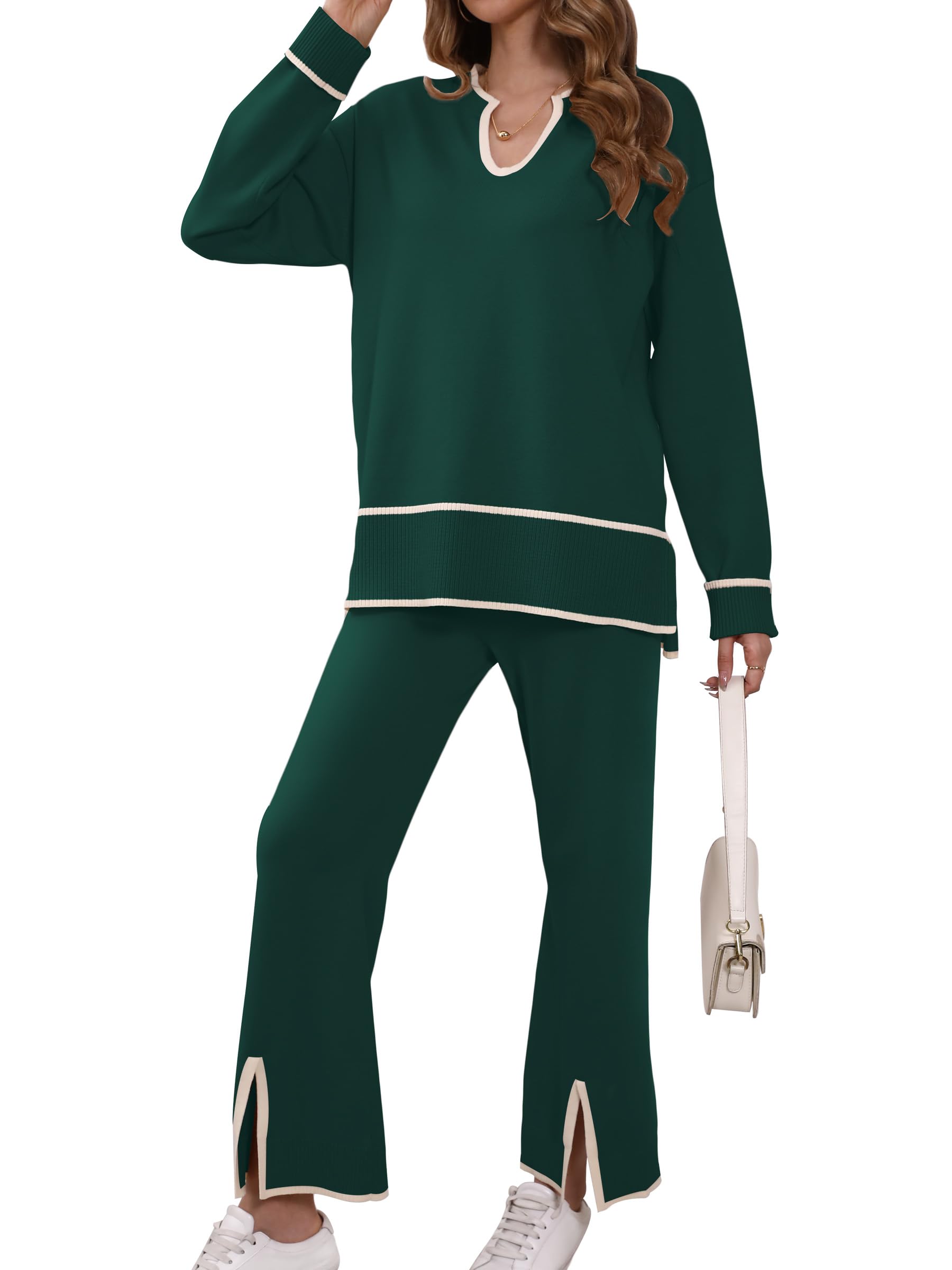 SuperPrity Women's Lounge Sets - 2 Piece Knit Sweater & Wide Leg Pants Outfits | Matching Sweatsuits for Fall Fashion 2024 | Cozy Homewear, Casual Outings & Relaxation