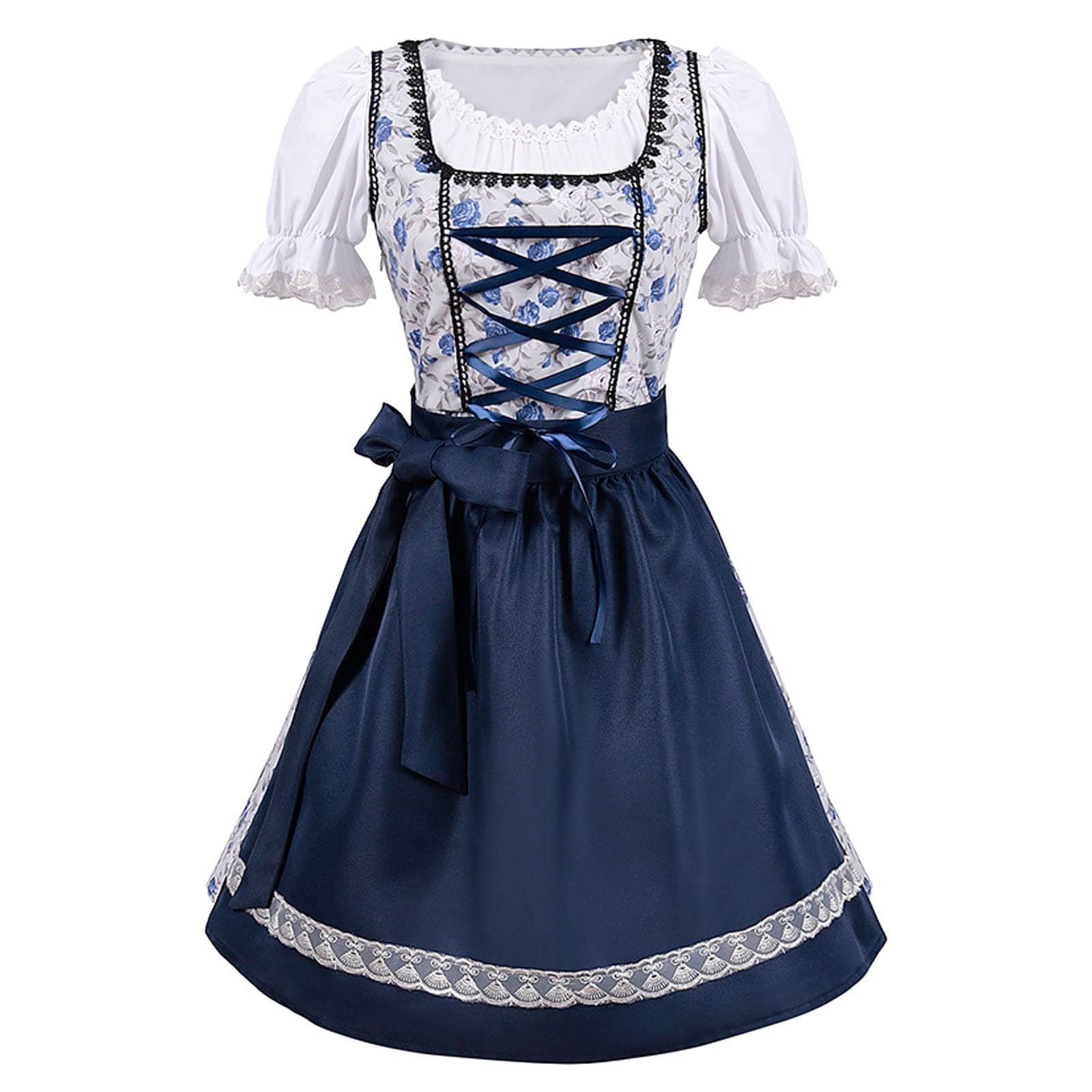 XL German Dirndl Dress for Women - Square Neckline Apron Oktoberfest Costume & Springtrap Cosplay Outfit in Blue | Perfect for Halloween, Themed Parties & Renaissance Fairs