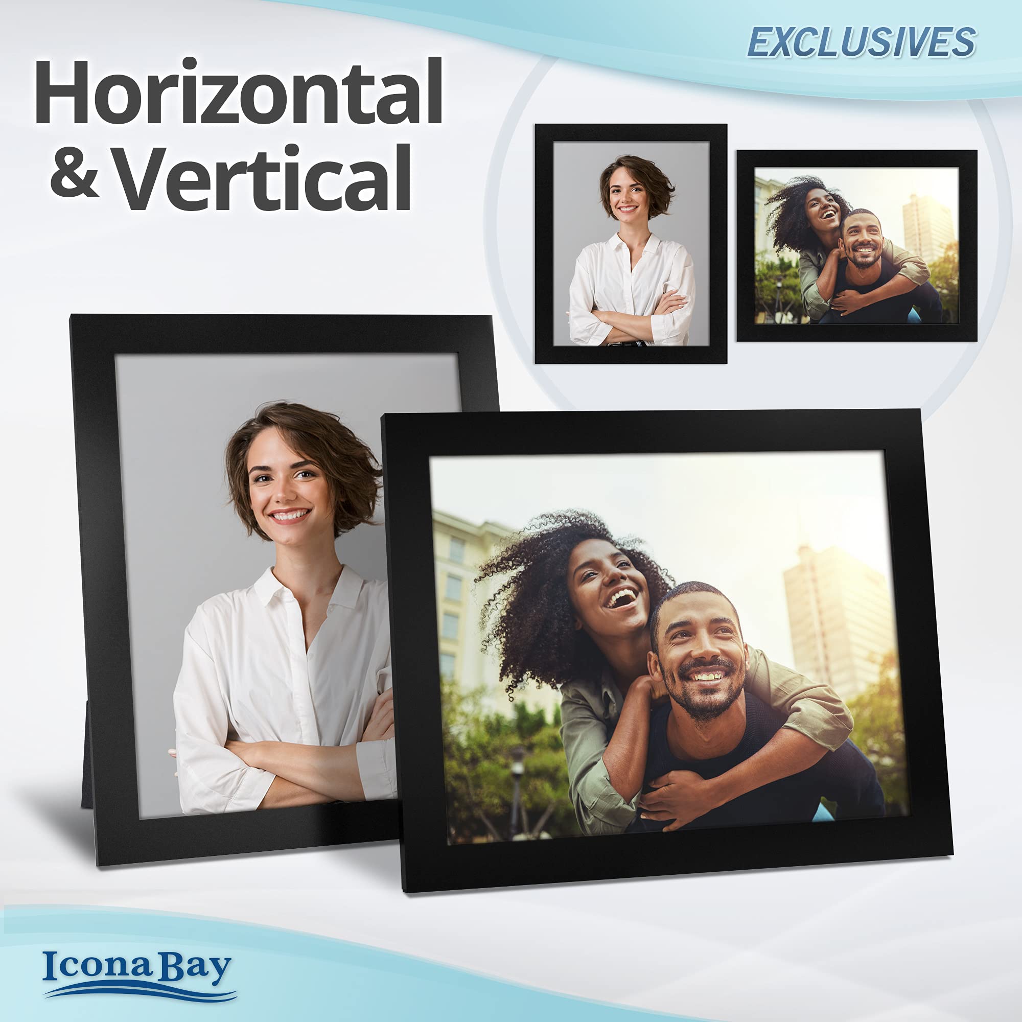 Premium 8x10 Picture Frames (6 Pack) - Black Wood Composite Photo Frames for Wall or Tabletop Display - Perfect for Home Decor, Office, Wedding Photos & Gift Giving - Icona Bay Exclusives Collection