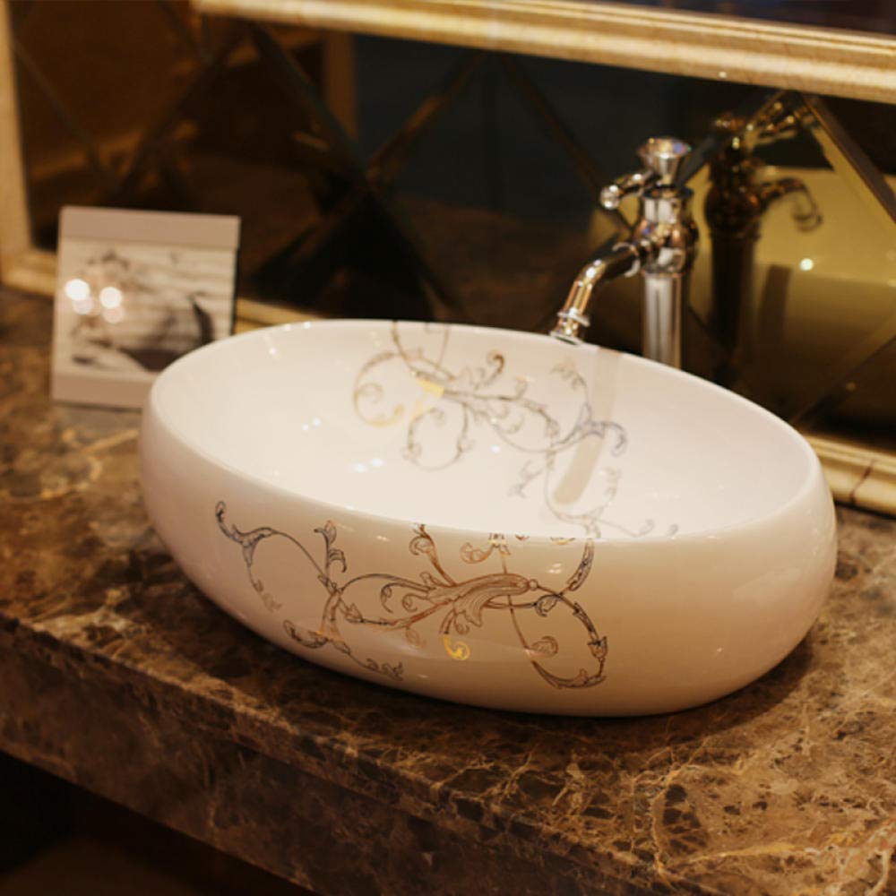 Oval Ceramic Vessel Sink - Countertop Bathroom Basin for Modern Washrooms
