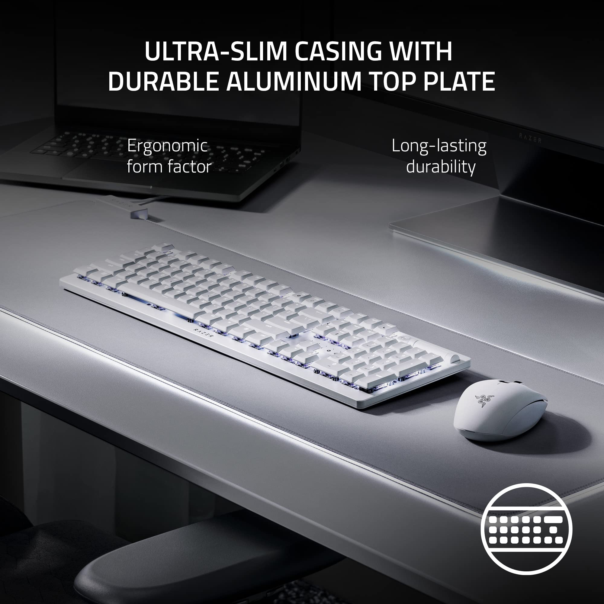 Razer DeathStalker V2 Pro Wireless Gaming Keyboard with Low-Profile Optical Switches (Clicky Purple) | HyperSpeed Wireless & Bluetooth 5.0 | 40-Hour Battery Life | Ultra-Durable Coated Keycaps | RGB Backlit | White - Perfect for Esports, Streaming & Office Work