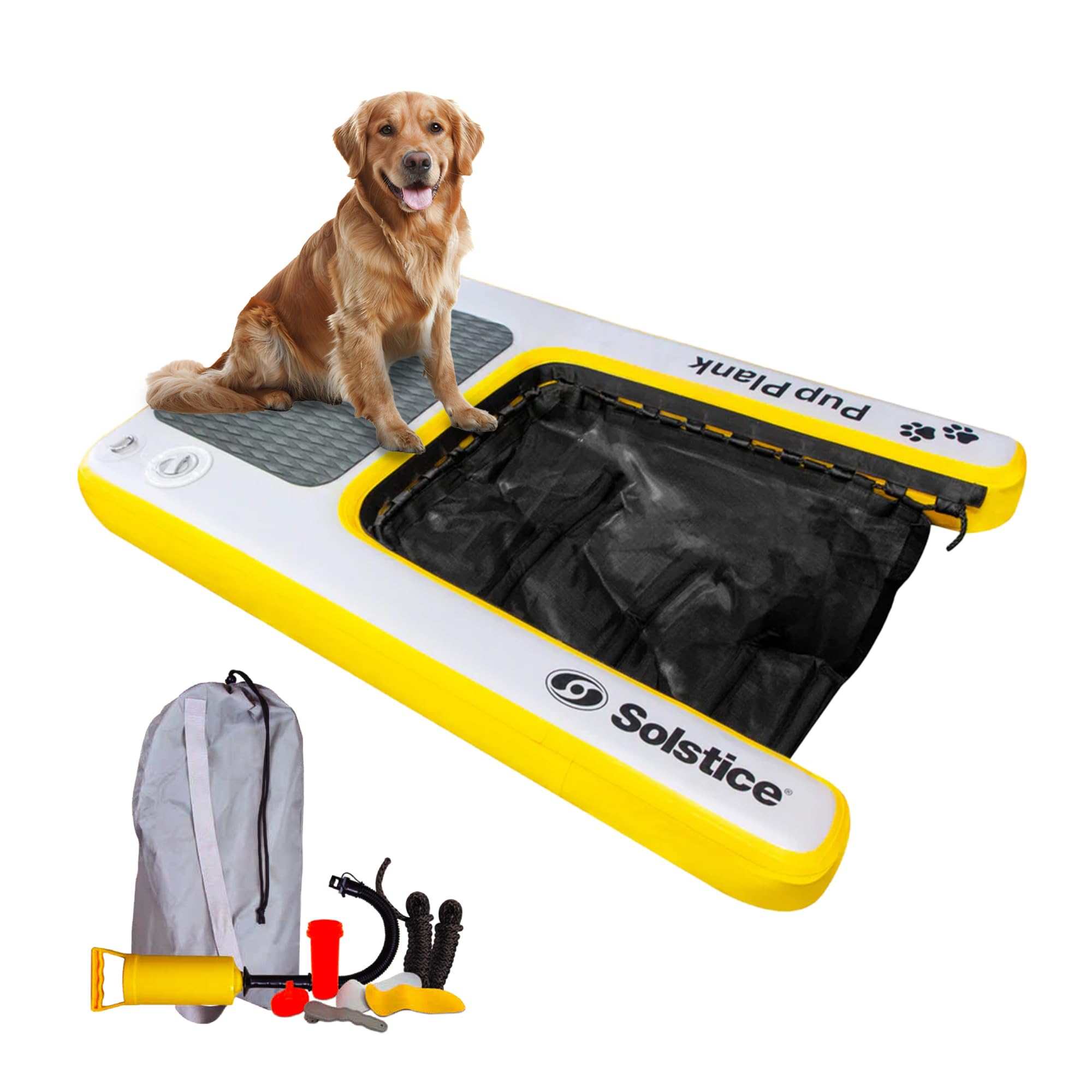 SOLSTICE Inflatable Dog Water Ramp - XL Floating Pool & Lake Ladder for Dogs, Yellow/Gray - Perfect for Swimming, Dock Diving & Water Training