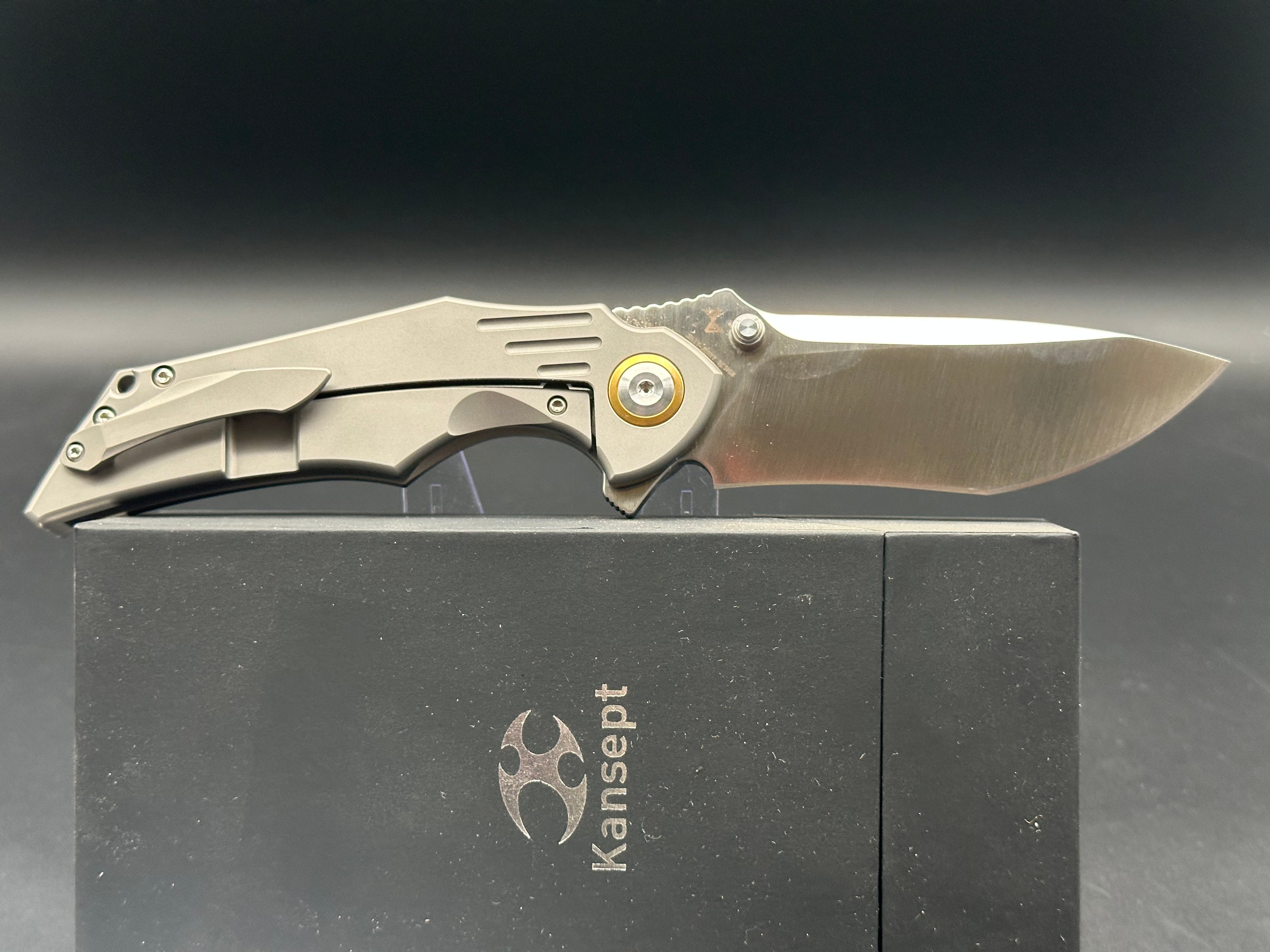 Kansept & Jelly Jerry Delta Silver Titanium Frame Knife - Premium EDC Folding Pocket Knife for Outdoor Camping, Hiking & Everyday Carry