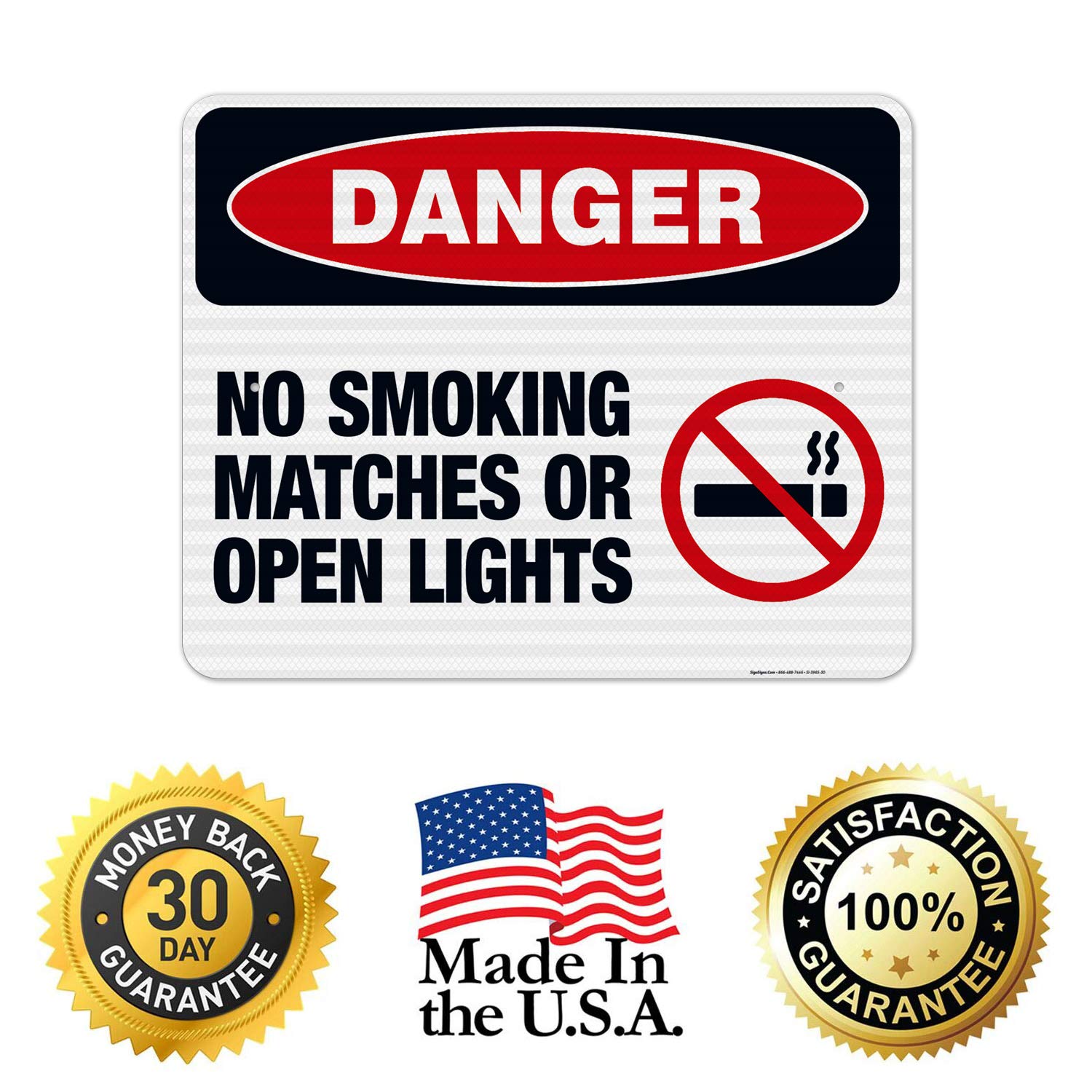 Danger No Smoking Matches or Open Lights Sign - OSHA Compliant 24x30 Inches, 3M EGP Reflective .080 Aluminum, Fade Resistant for Indoor/Outdoor Use - Made in USA - Perfect for Factories, Warehouses & Hazardous Areas