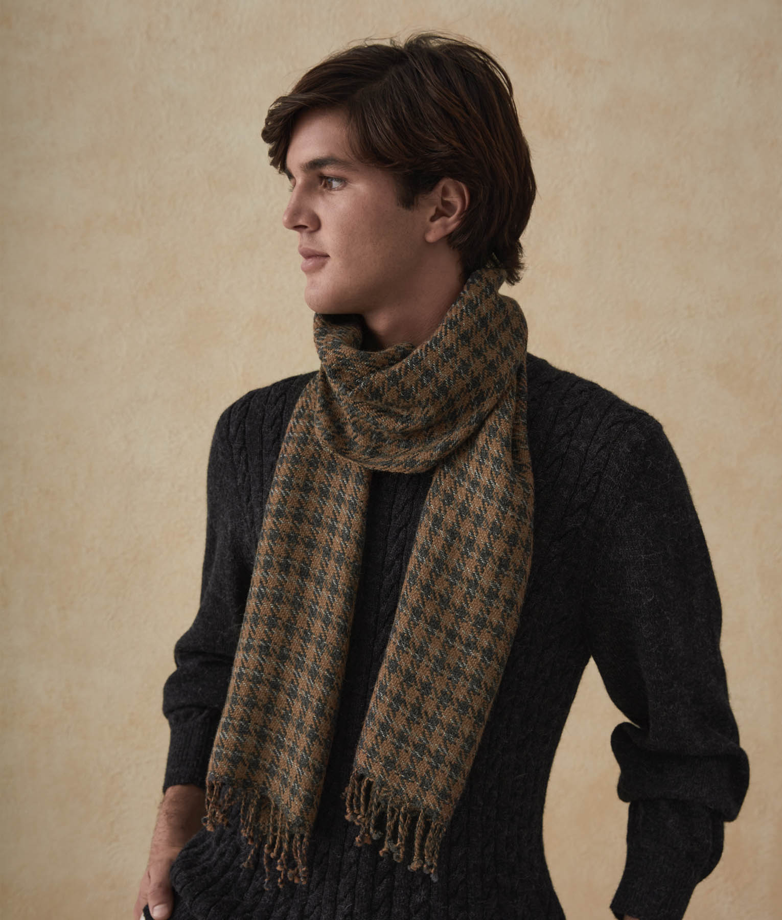 Striped Houndstooth Baby Alpaca Wool Scarf - Warm Winter Fashion Accessory for Women & Men - Perfect for Cold Weather, Office & Outdoor Activities