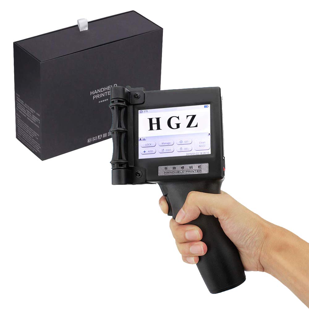 HGZ Black Portable Handheld Inkjet Printer - High Definition Intelligent Label & Coding Machine with LED Screen for Trademark, Logo, Date, Barcode - Perfect for Packaging, Shipping, Retail & Industrial Labeling Applications