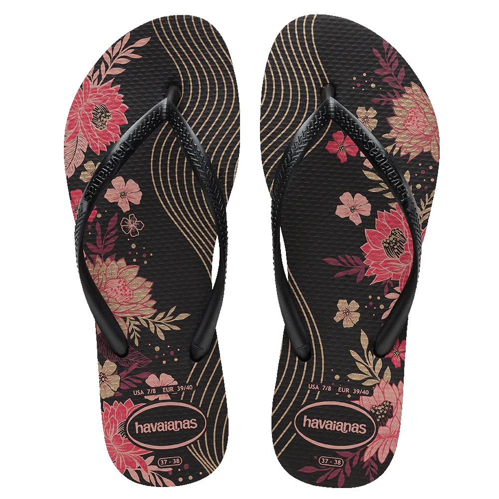 Havaianas Slim Organic Flip Flops for Women & Men - Comfortable Eco-Friendly Sandals - Black / Black - Perfect for Beach, Pool & Summer Vacations