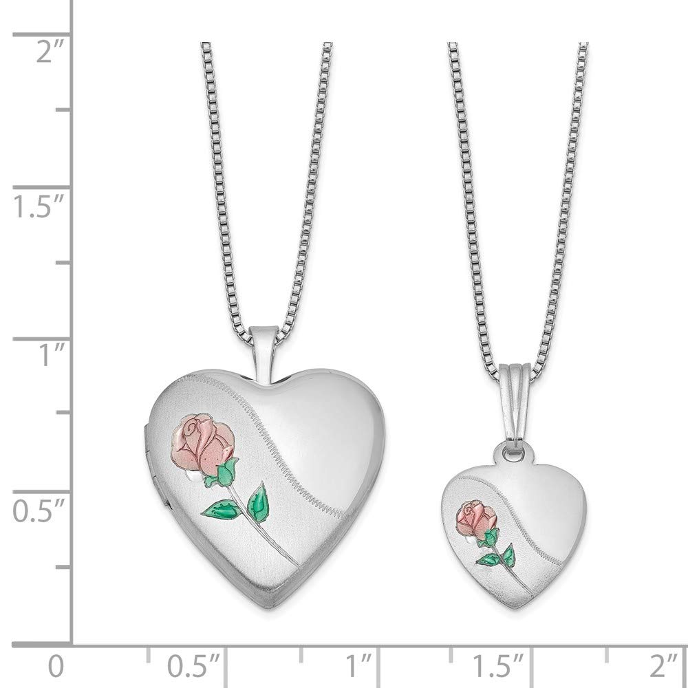 FJC Finejewelers Rhodium-Plated Polished & Satin Rose Heart Locket Pendant Necklace with 18