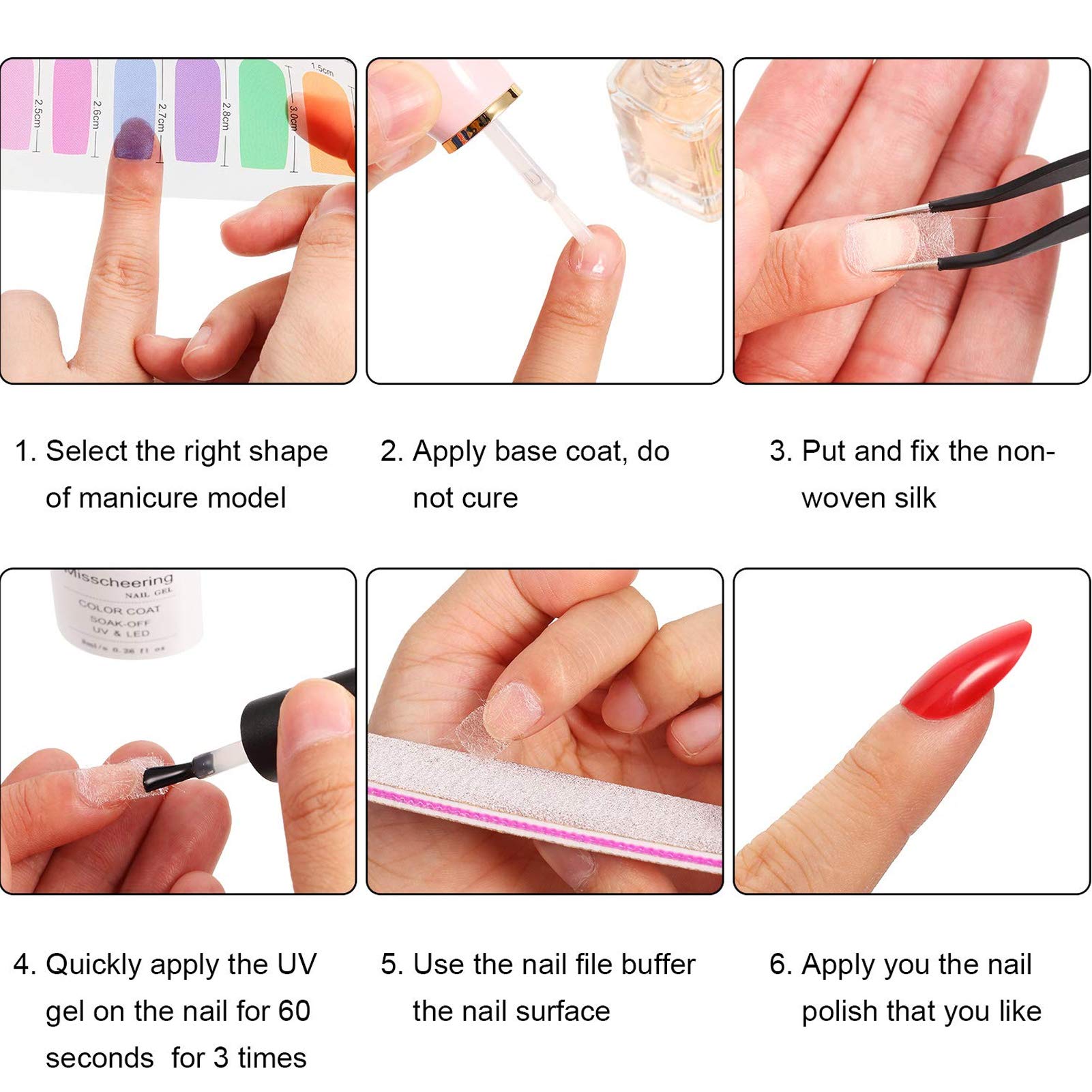 Premium Fiberglass Nail Extension Kit - 6 Nail Shapes DIY Silk Fiberglass Nail Tips Set with UV Gel for Professional Salon & Home Manicure | Perfect for Nail Art, Extensions & Salon-Quality Nails at Home