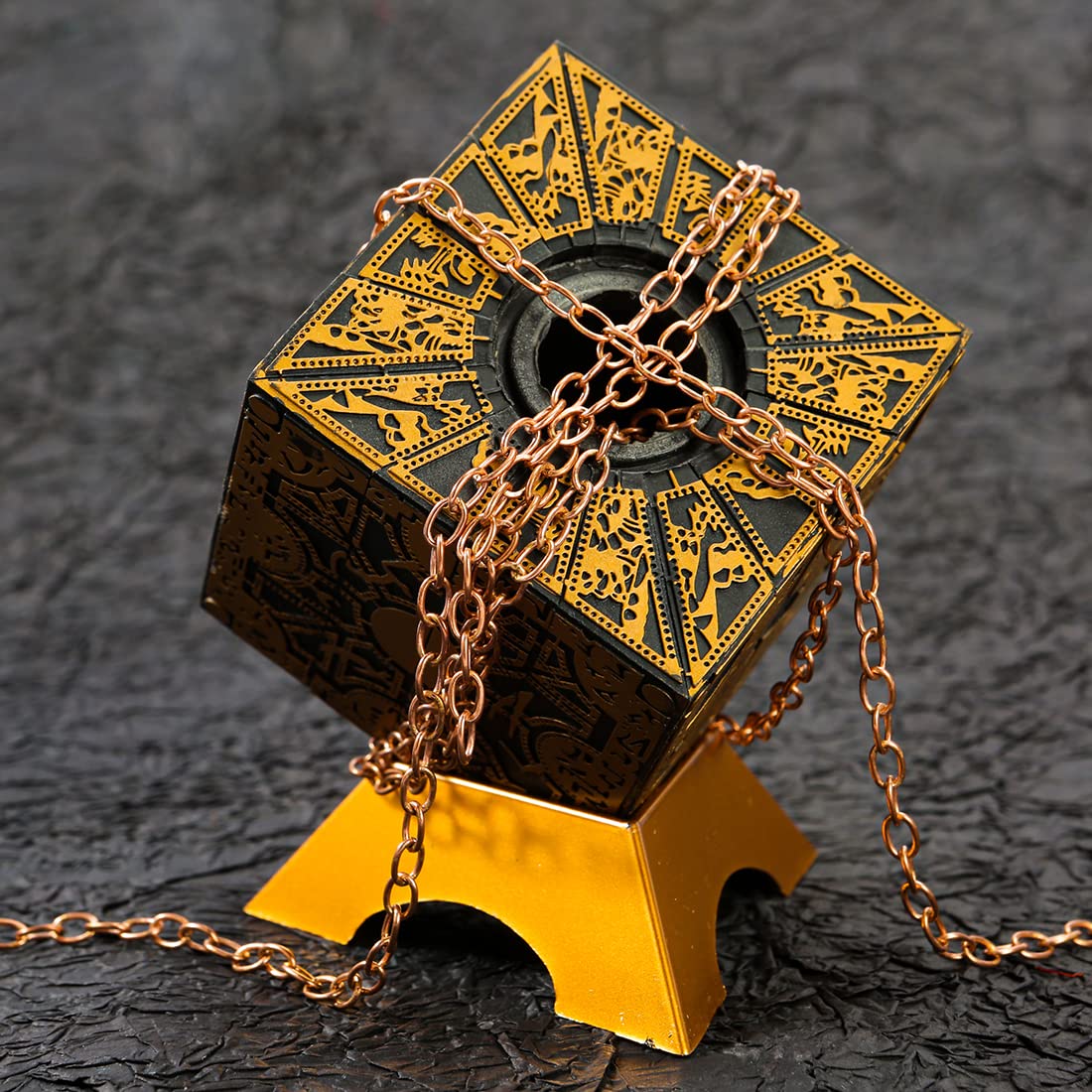 Hellraiser Puzzle Box - Detachable Deformation with Chains & Base, Lament Configuration Horror Movie Prop - Full Functional Puzzle Box for Collectors, Model Decoration & Cosplay Scenes