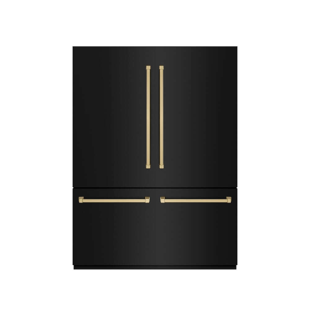 ZLINE Autograph Edition 60-Inch French Door Built-In Bottom Freezer Refrigerator - 32.2 cu. ft. Capacity, Black Stainless Steel with Graphite Gray Interior & Champagne Bronze Accents - Water Dispenser & Ice Maker - Perfect for Modern Kitchens & Luxury Homes