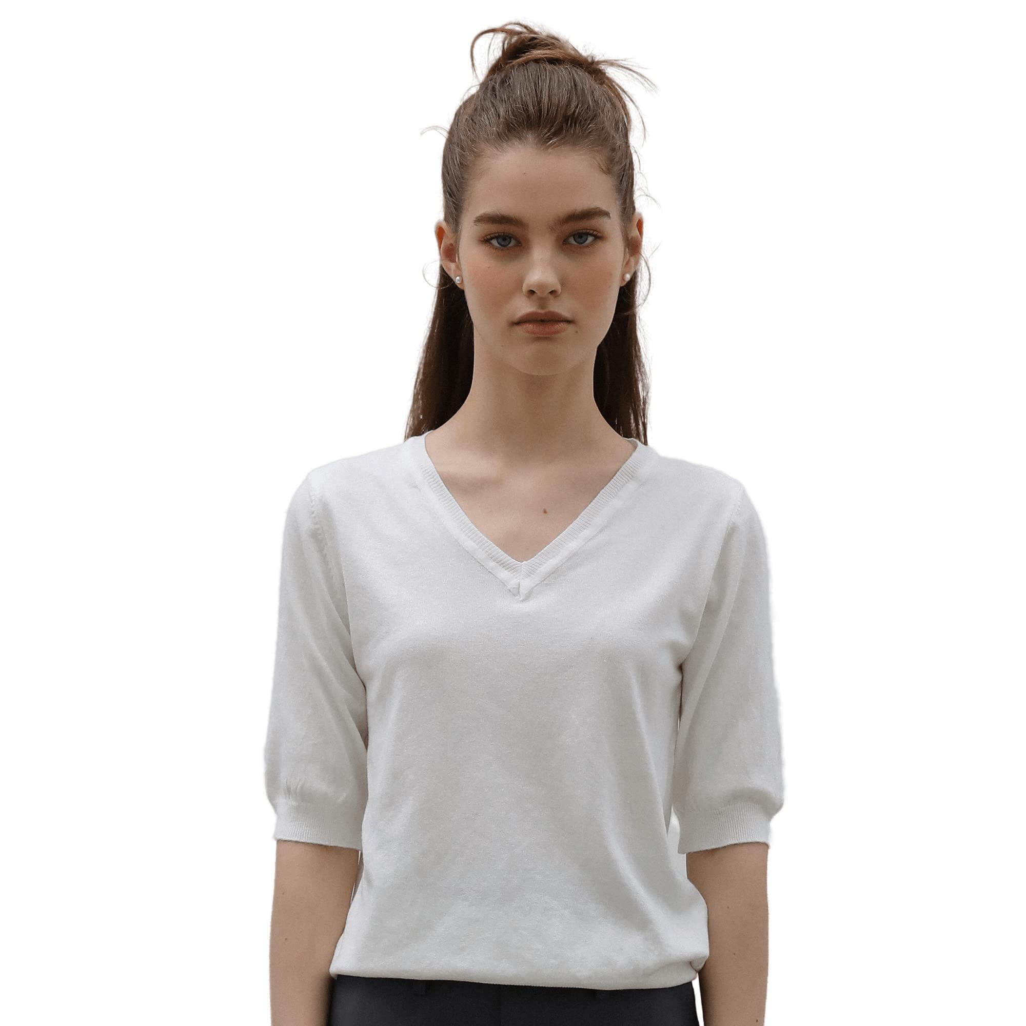 Women's Short Sleeve V-Neck Sweater - Soft Lightweight Knit Pullover Top for Summer | Casual Wear, Office Outfits & Date Night Looks