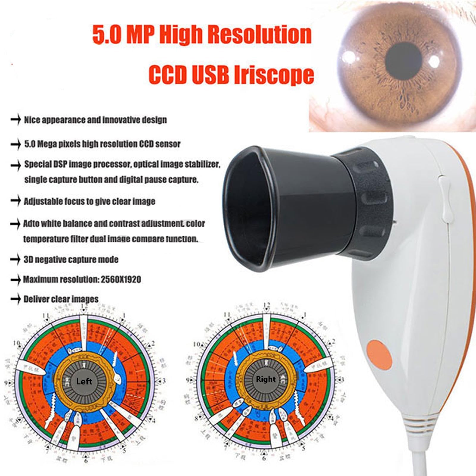 Professional Iridology Camera USB 2.0 with 30x Lens - Portable Left/Right Eye Analyzer for Holistic Health Assessment - Perfect for Naturopaths, Iridologists & Wellness Practitioners