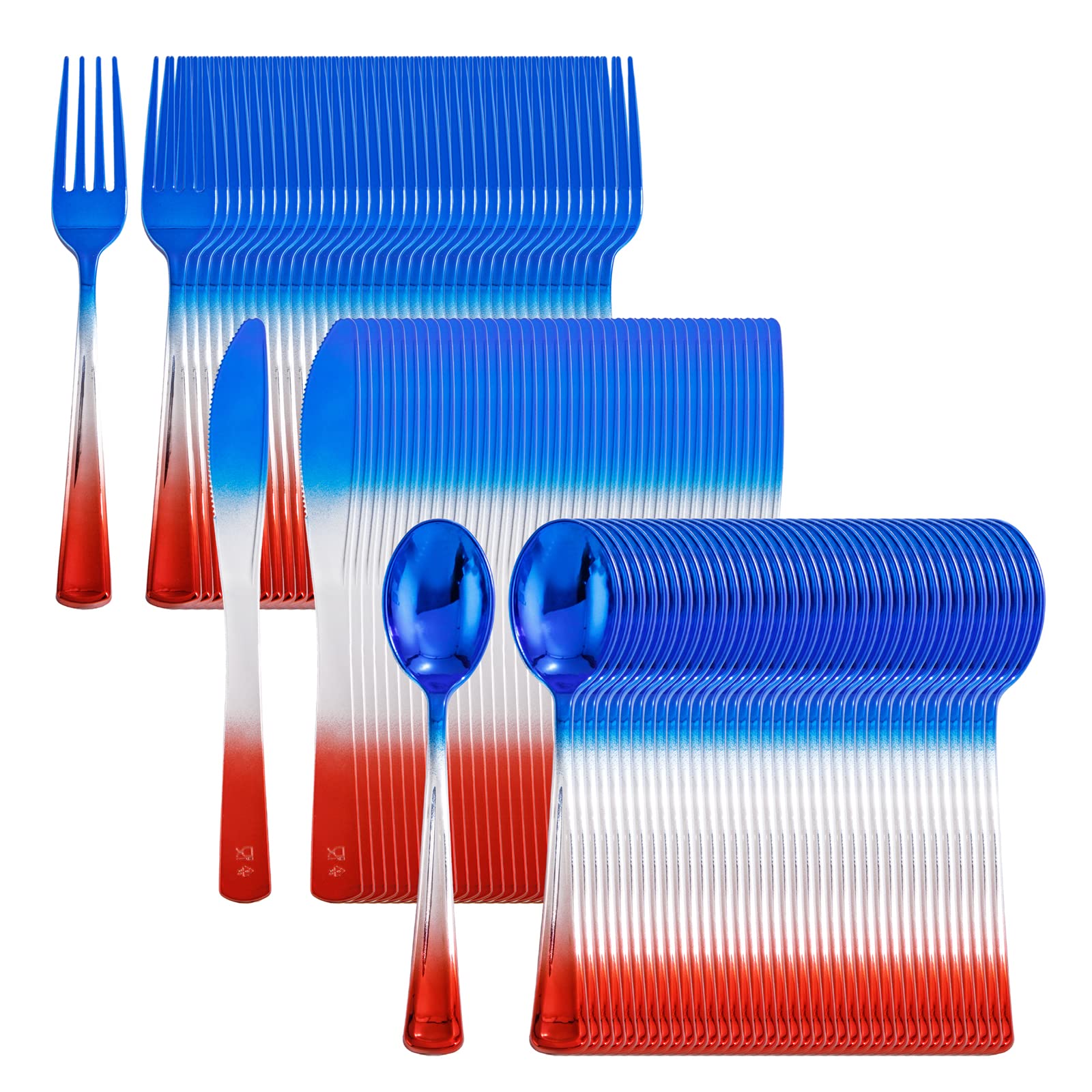 120-Piece Plastic Rainbow Silverware Set - Red, Blue & Colorful Disposable Cutlery for Parties, Birthdays, 4th of July Celebrations - Includes Forks, Spoons & Knives - Perfect for BBQs, Picnics & Outdoor Events