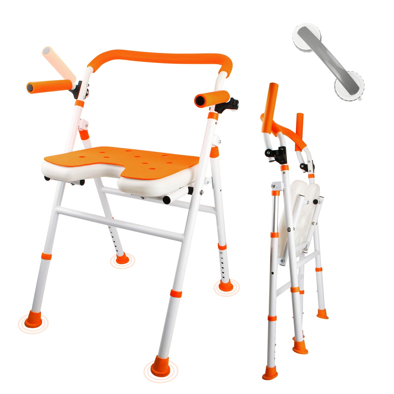 Foldable Shower Chair with Arms & Back - Adjustable Height Portable Bath Seat for Elderly, Seniors & Disabled - Non-Slip Folding Shower Stool for Safe Bathing & Shower Assistance (Ideal for Home Care, Rehabilitation & Mobility Support)
