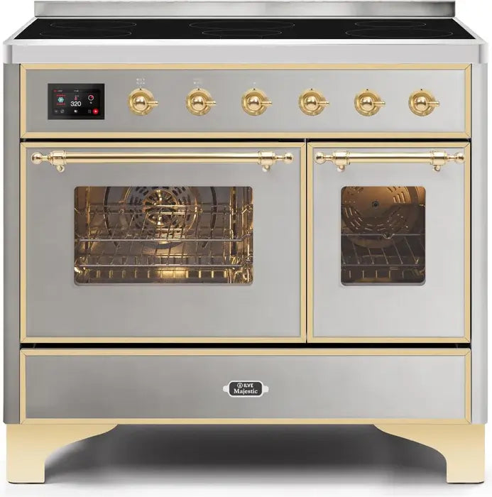 ILVE Majestic II 40-Inch Electric Range with Brass Trim - Stainless Steel Professional Style Kitchen Appliance (UMDI10NS3SSG) - Perfect for Home Chefs & Gourmet Cooking