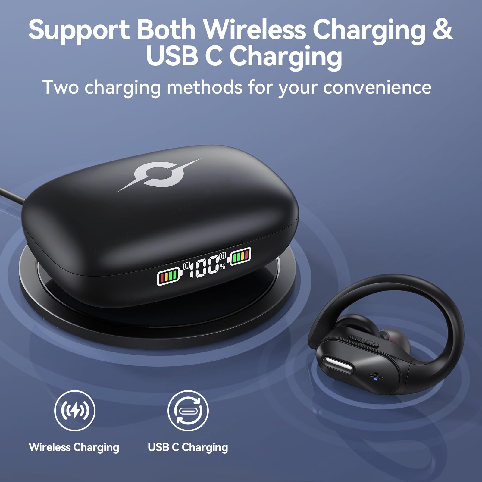 Premium Wireless Bluetooth Earbuds with Deep Bass, 48H Playtime & LED Display - IPX7 Waterproof Sports Earphones with Wireless Charging Case, Built-in Mic & Secure Earhooks for Running, Gym & Outdoor Activities