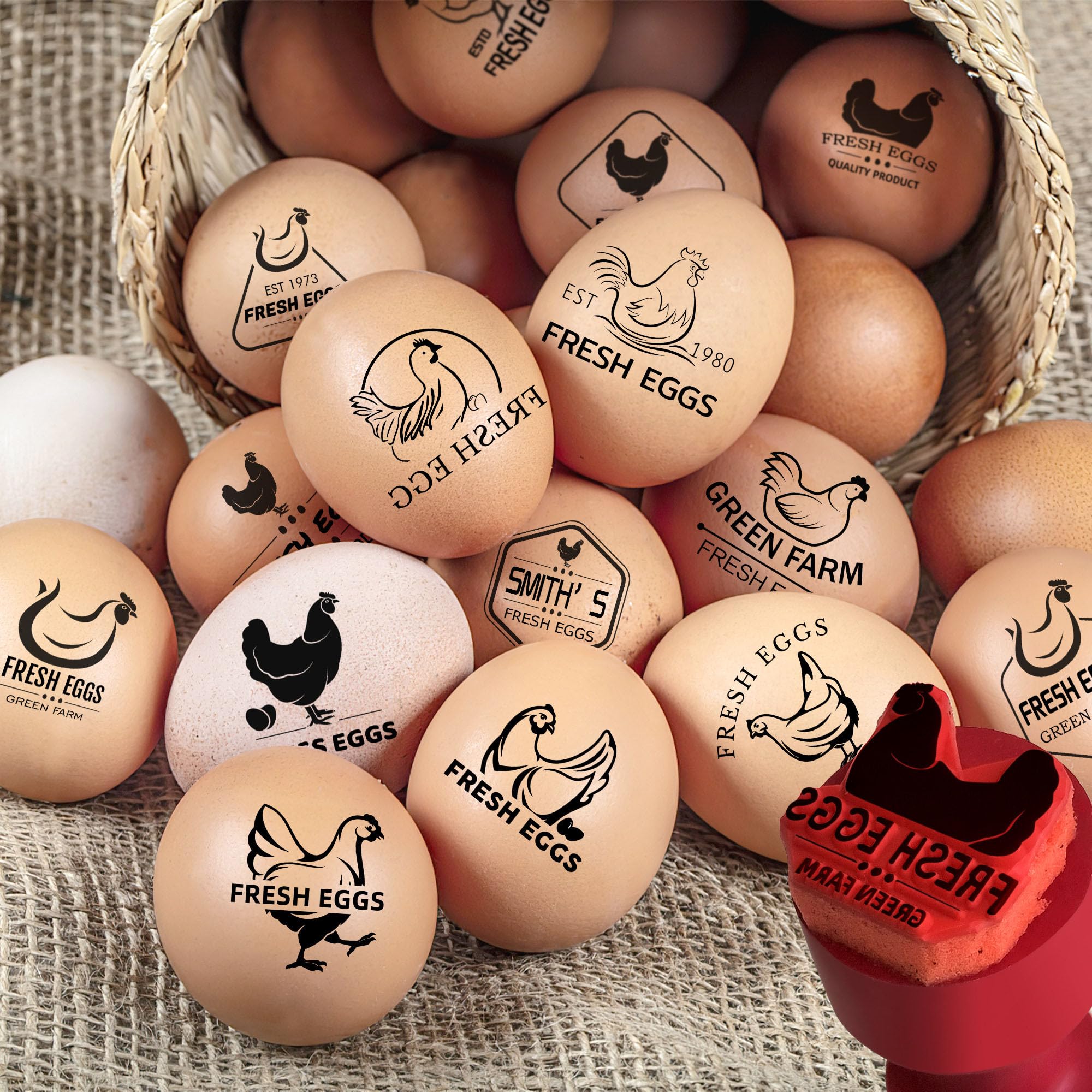 Custom Personalized Egg Stamp for Fresh Eggs - Farm Chicken Coop Branding with Name/Logo - 1