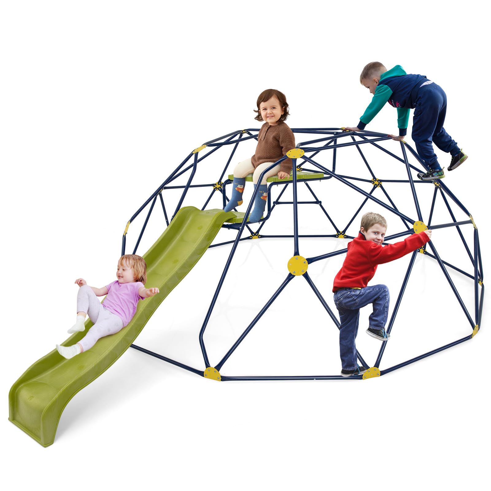 HONEY JOY 10FT Outdoor Climbing Dome with Wave Slide - Kids Jungle Gym Monkey Bars for Backyard, Geometric Dome Climber Playground Equipment for Toddlers Age 3-8 | Perfect Birthday Gift for Boys & Girls | Ideal for Outdoor Play, Backyard Adventures, and Preschool Playgrounds