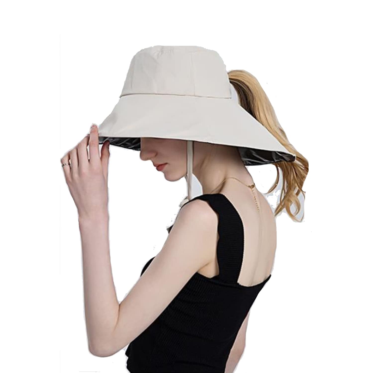 Women's Wide Brim Sun Hat with UPF 50+ UV Protection - Foldable Beach Hat for Outdoor, Travel & Summer Activities - Ponytail Bucket Cap with Sun Protective Coating for Hiking, Gardening & Pool Days