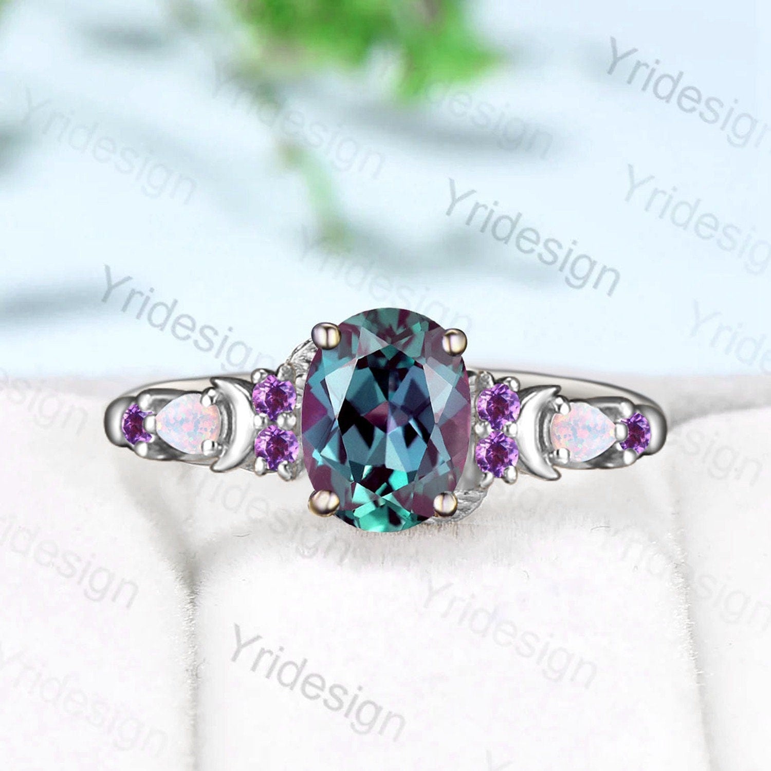 Vintage Alexandrite Engagement Ring in Rose Gold - Unique Pear Fire Opal & Amethyst Wedding Ring for Women, June Birthstone Anniversary Jewelry | Perfect for Proposals, Weddings & Special Occasions