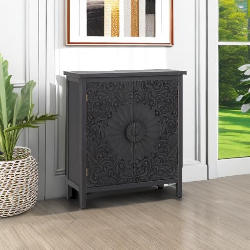PHI VILLA Black Farmhouse Entryway Cabinet with Doors - Stylish Storage Buffet Cabinet for Hallway, Living Room & Dining Room Organization