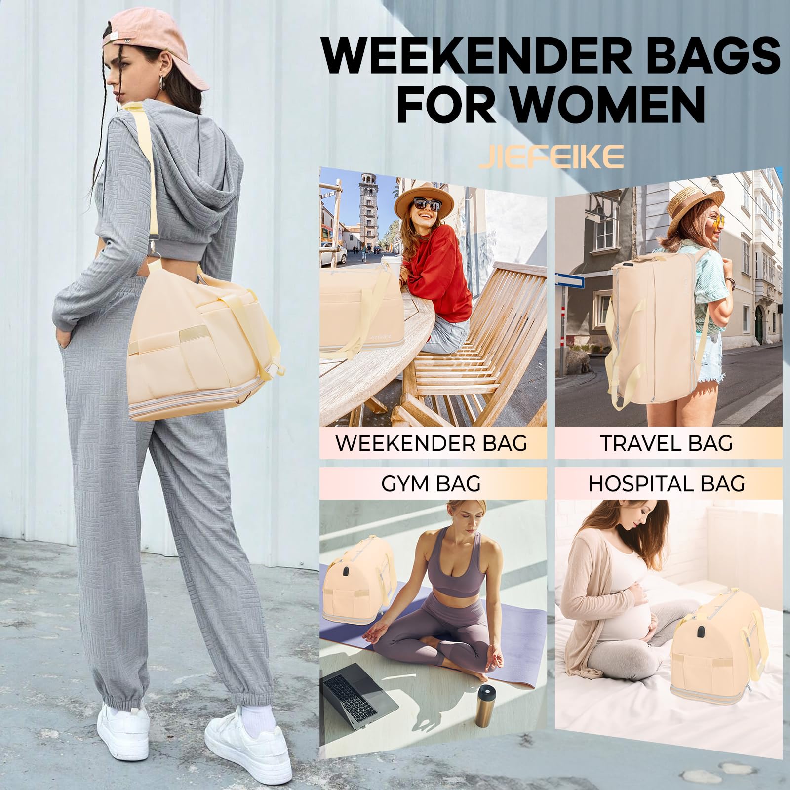 **Women's Expandable Weekender Travel Duffel Bag - 66L Large Overnight Bag with Shoe Compartment, Waterproof Pocket & USB Charging Port - Perfect for Gym, Beach, Hospital & Outdoor Adventures**
