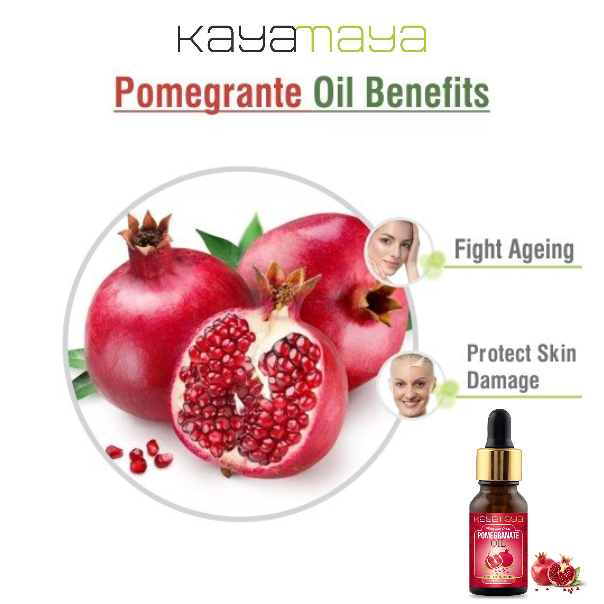Kayamaya 100% Pure Pomegranate Seed Oil for Hair Growth & Skin Care - 15ml Cold Pressed Organic Oil - Natural Moisturizer for Dry Scalp, Face & Body - Perfect for DIY Beauty Recipes & Aromatherapy