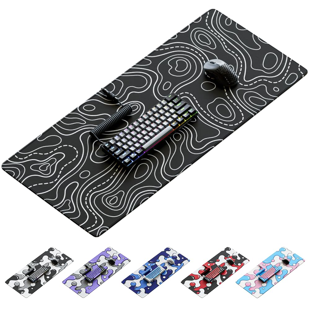 Kraken Keyboards XXL Topographic Gaming Mouse Pad - Extra Large Black & White Desk Mat for Keyboard & Mouse - Thick Non-Slip Artisan Mousepad for PC Gaming & Office Work (Black Topographic Design) - Perfect for Gamers, Graphic Designers & Home Office Setup