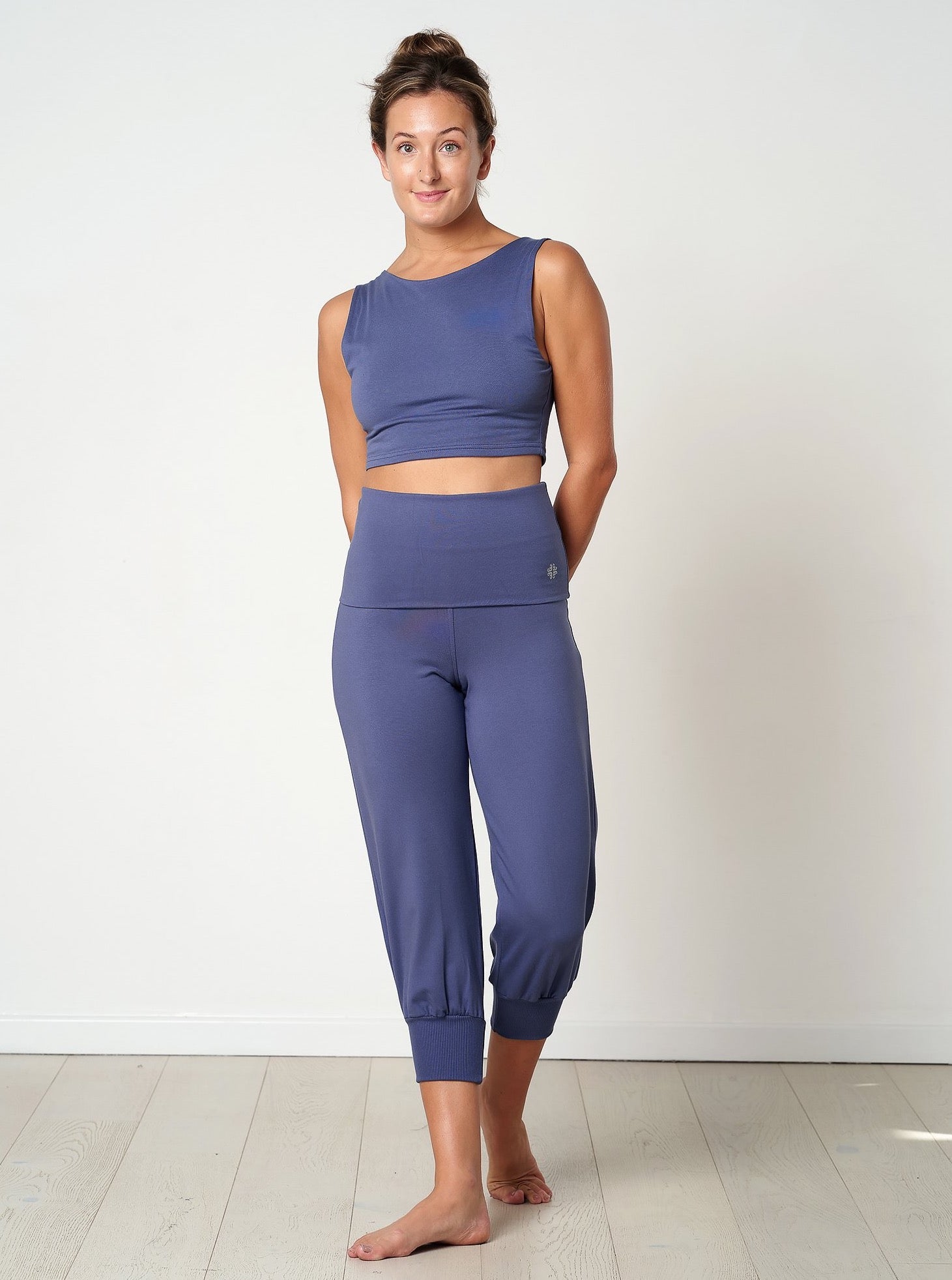 Gossypium Aspire Cropped Harem Pants for Women - Comfortable Indigo Cotton Lounge Pants | Perfect for Yoga, Meditation & Relaxation at Home