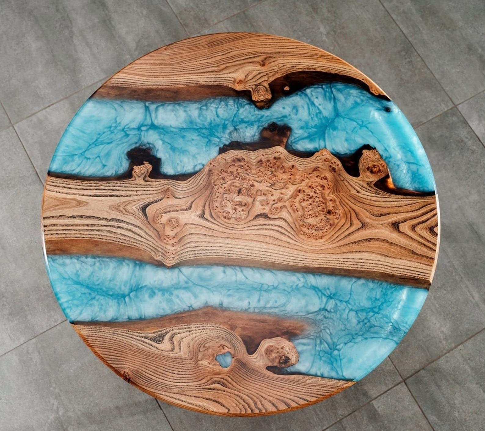 Handmade Agra Heritage Marble & Ocean Resin River Wooden Epoxy Coffee Table - Mid Century Modern Dining Table for Home Decor | Valentine's Gift | Custom Made | Perfect for Living Room, Office & Wedding Gifts
