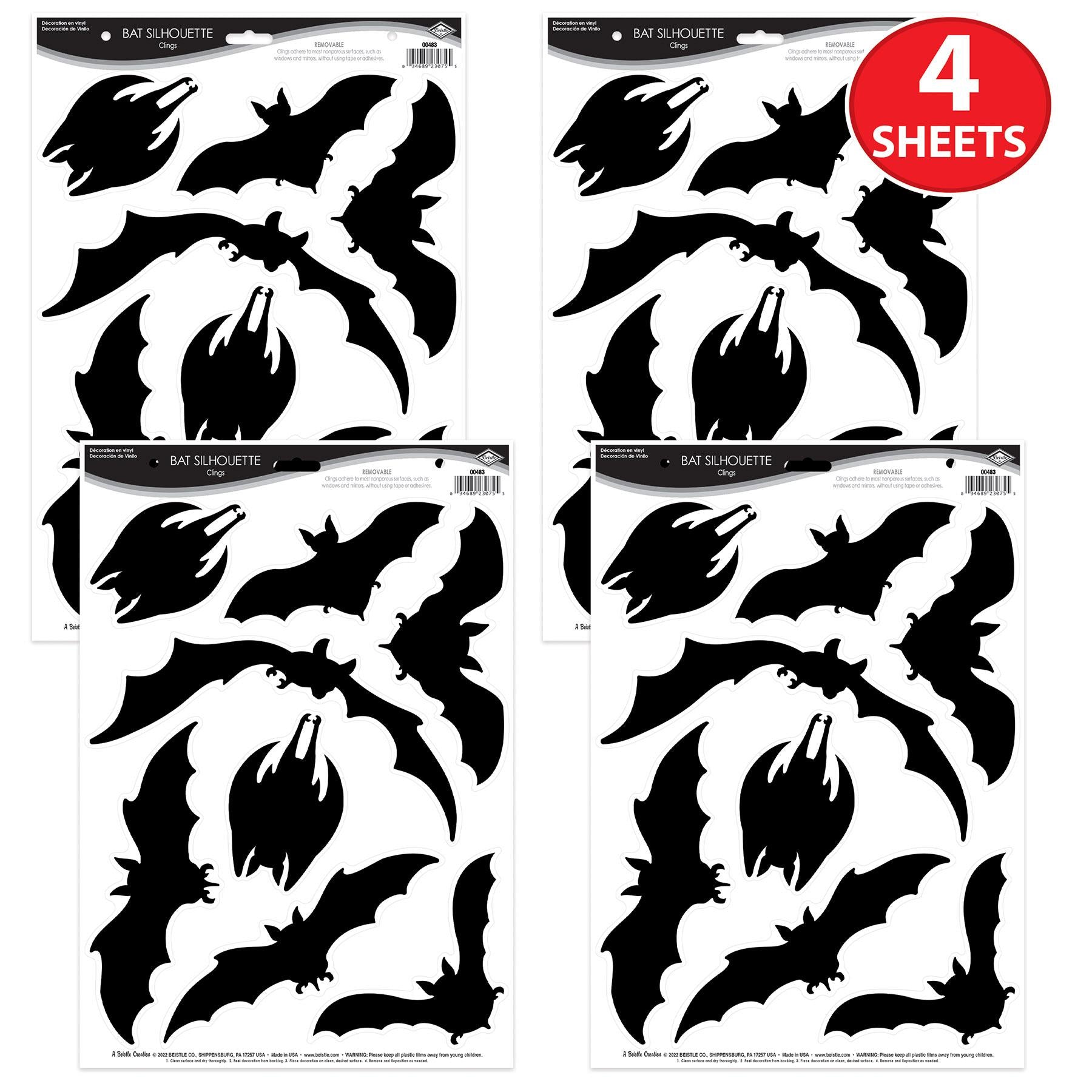 12 Pack Beistle Halloween Bat Silhouette Window Clings - Spooky Decals for Windows, Mirrors & Glass Doors - Perfect for Halloween Party Decorations & Haunted House Themes