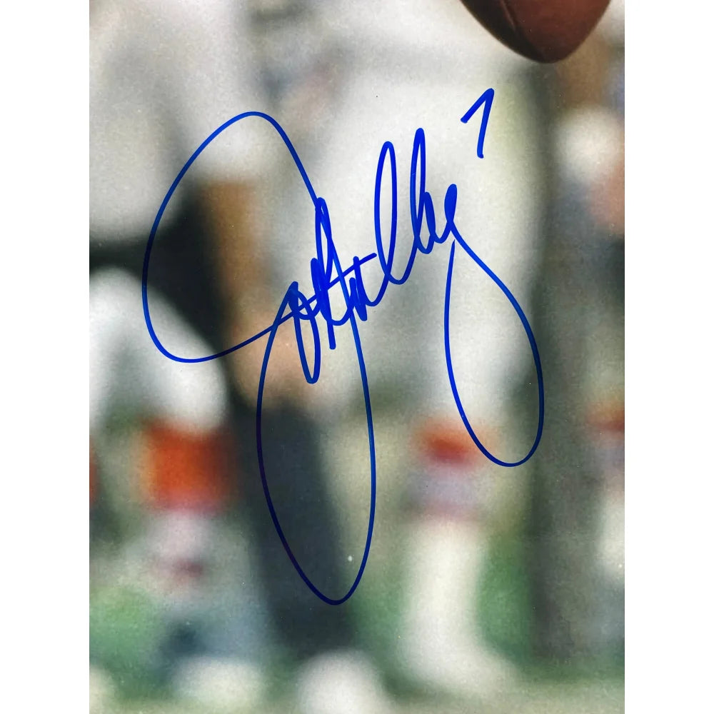 John Elway Autographed Denver Broncos 16x20 Framed Photo with JSA COA - Vintage NFL Collectible for Sports Memorabilia Display & Man Cave Decor