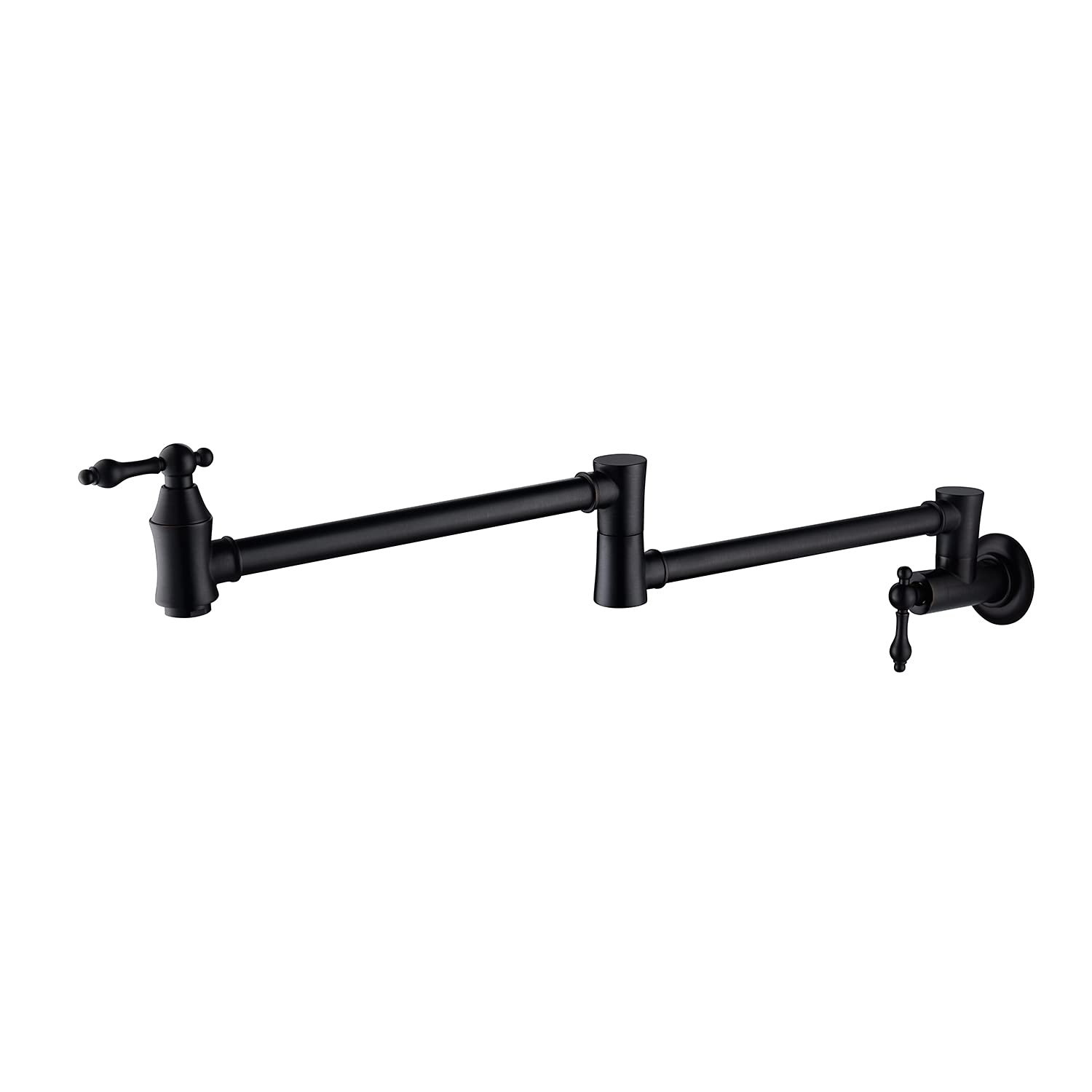 Premium Matte Black Wall Mount Commercial Kitchen Faucet - Lead-Free Brass Folding Swing Arm Faucet with Double Joint & 2 Handles for Restaurants, Bars & Food Trucks - Ideal for High-Traffic Kitchens, Outdoor Cooking & Mobile Catering