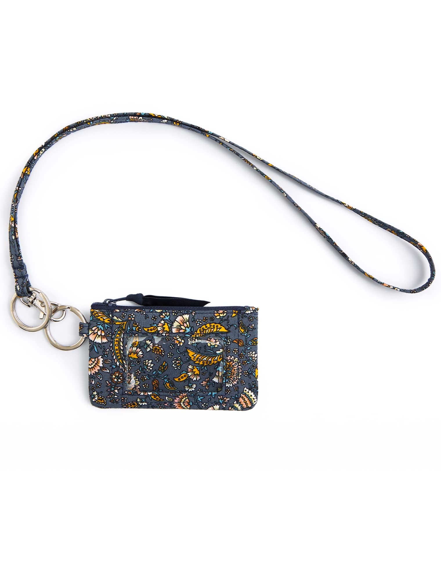 Wonderful Flower Lanyard Wallet with ID Holder - Cotton Zippered ID Case & Card Holder - Dark Gray Badge Lanyard for Work, School, Events & Travel Accessories