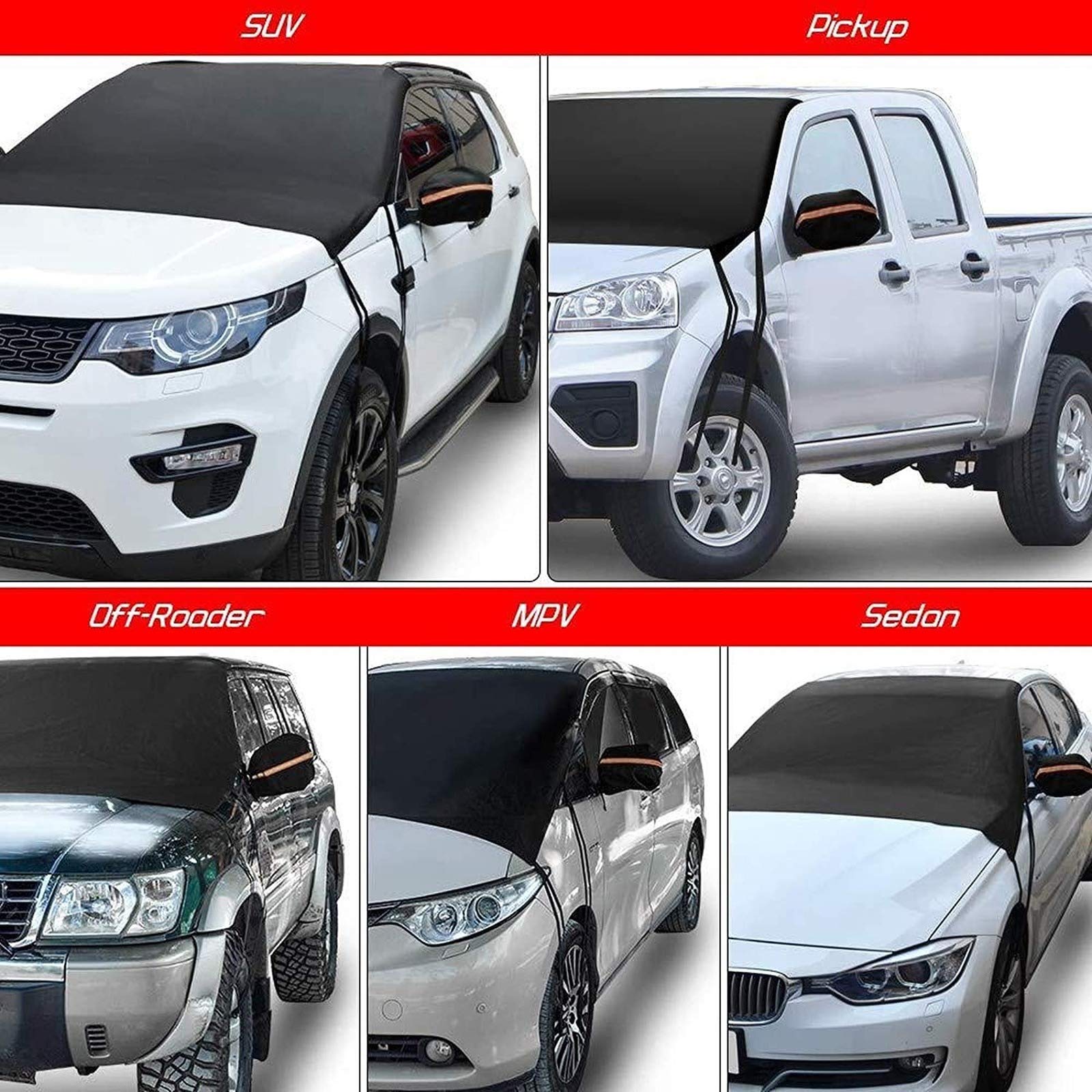 Universal Car Windshield Snow Cover - All Weather Ice Removal Wiper Protector & Sun Visor Shield for Winter & Summer - Perfect for Parking, Travel & Extreme Weather Protection