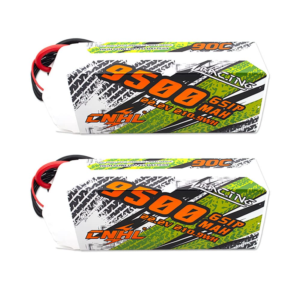 CNHL 9500mAh 6S Lipo Battery 22.2V 90C High Performance RC Battery with EC5 Connector - for RC Cars, Trucks, Tanks, Airplanes & Racing Drones (2 Pack) - Perfect for Long-Range FPV, Competitive Racing and High-Speed RC Models