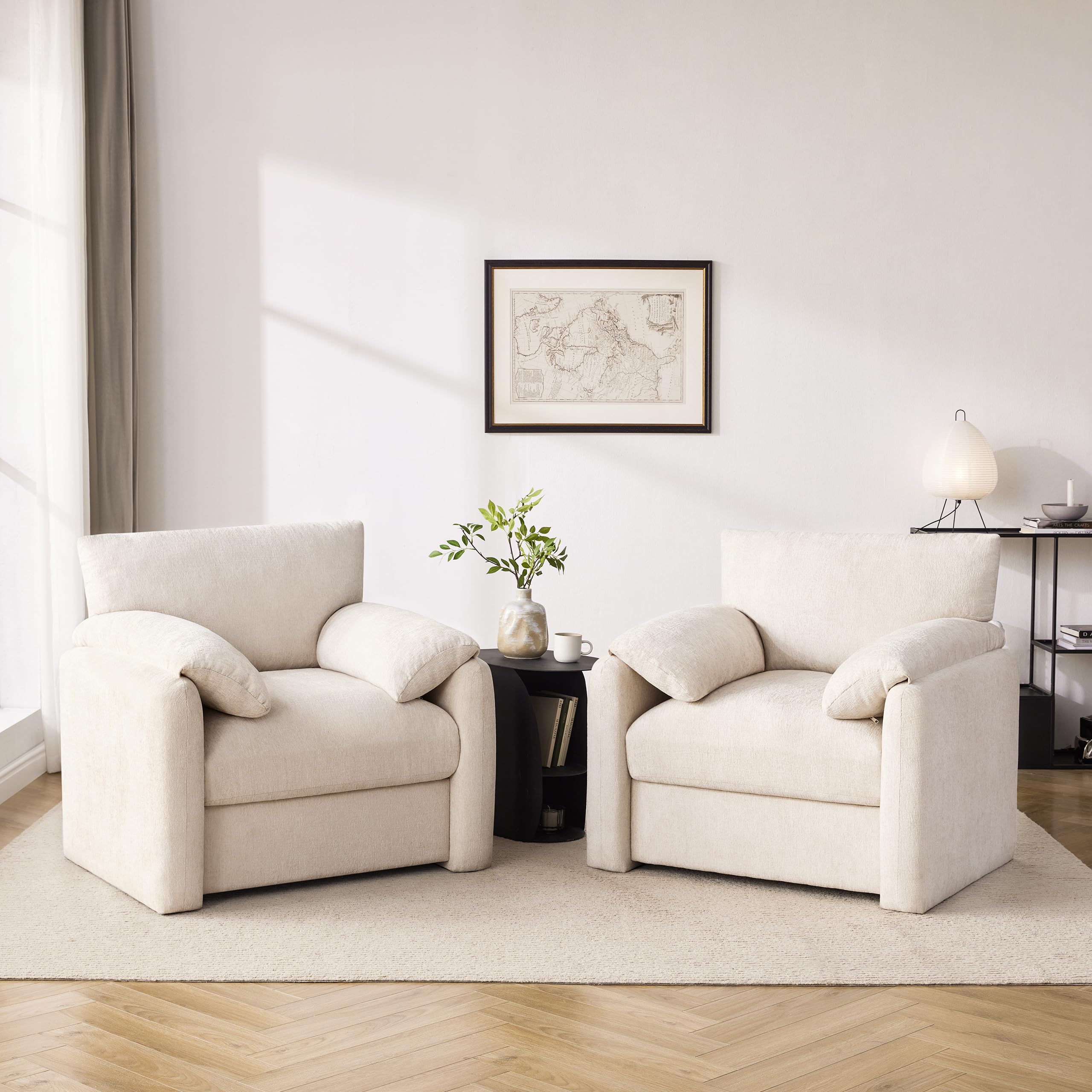 38.6'' Wide Chenille Oversized Accent Chair - Modern Mid-Century Upholstered Armchair for Living Room & Bedroom - Comfy Reading Chair & Single Sofa - Perfect for Relaxing, Reading & Home Decor (Beige, 1 Pack)