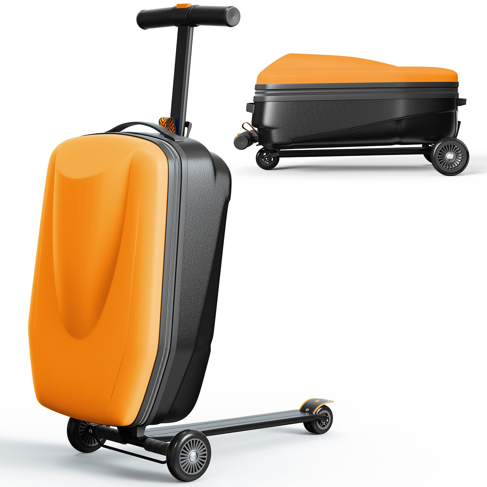 TABU 21 Inch 3D Hardshell Scooter Suitcase for Kids & Adults - Foldable Carry-On Luggage with Telescopic Handle for Ages 4-15 - Lightweight Ride-On Scooter Luggage in Orange - Perfect for Air Travel, School Commute & Family Vacations