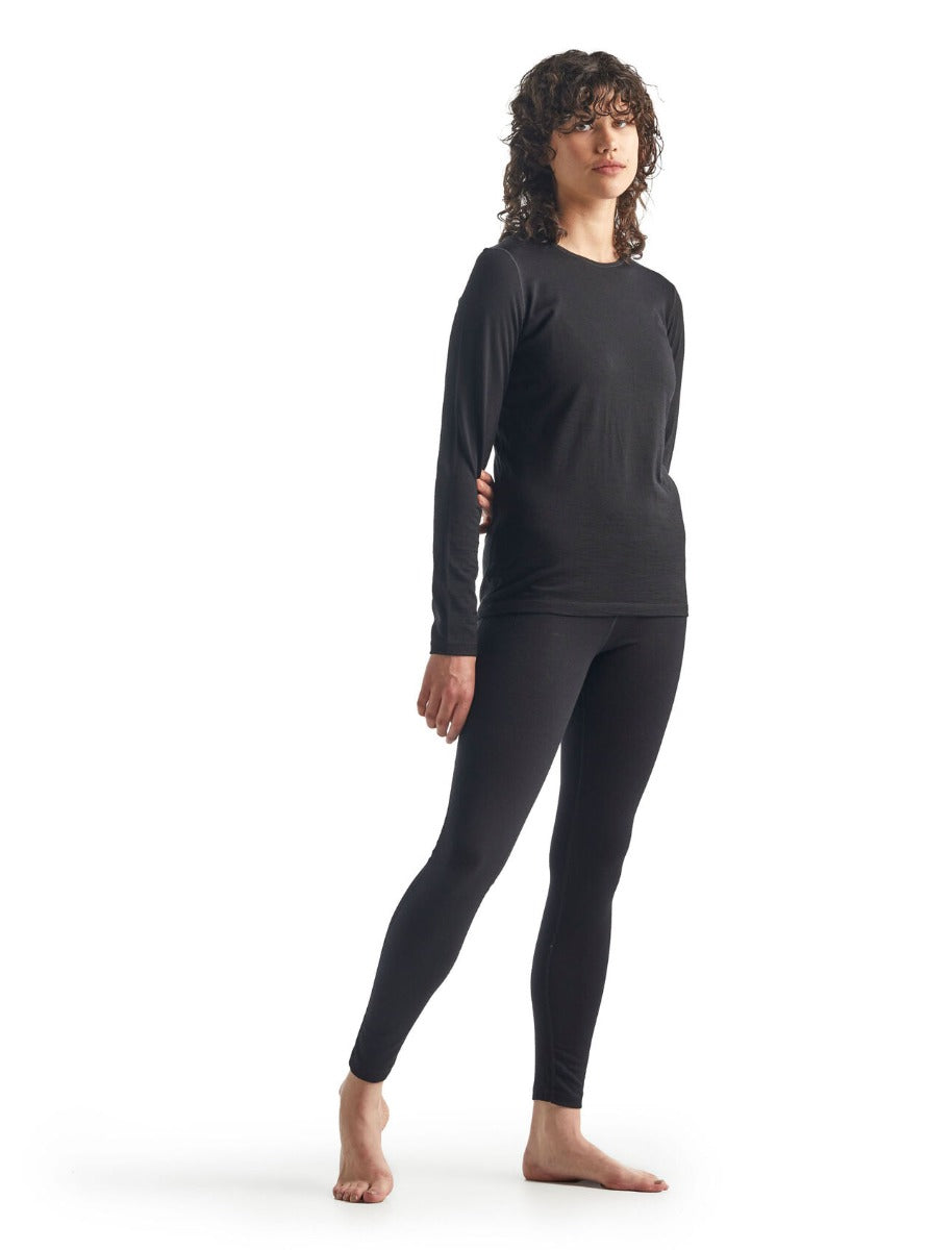 Icebreaker Women's 200 Oasis Long Sleeve Crewe Thermal Top - Black | Merino Wool Base Layer for Hiking, Skiing & Cold Weather Activities