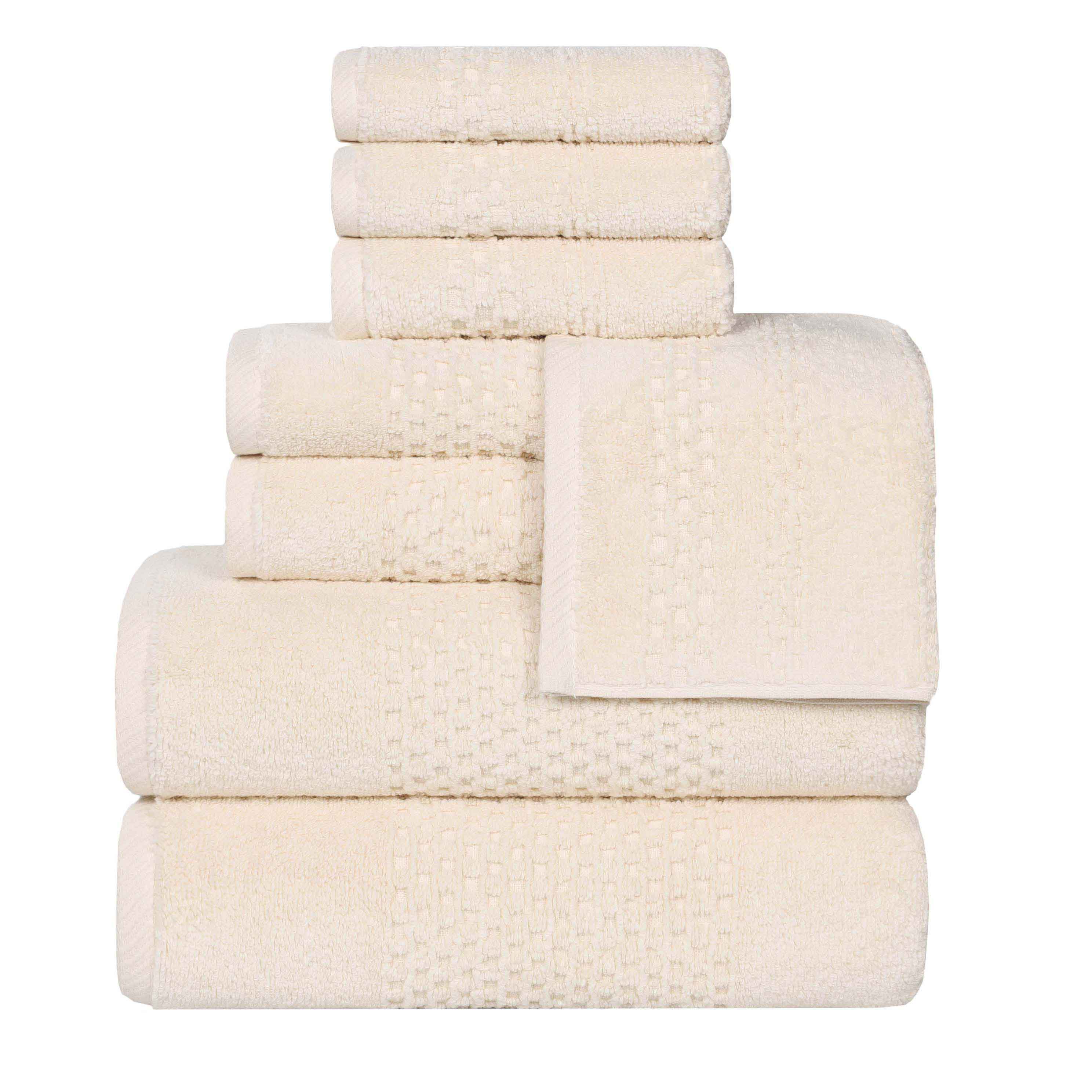 Playa Zero Twist Cotton Solid Waffle Textured 8-Piece Bath Towel Set | Soft & Absorbent | Perfect for Beach, Pool, Spa & Home Use