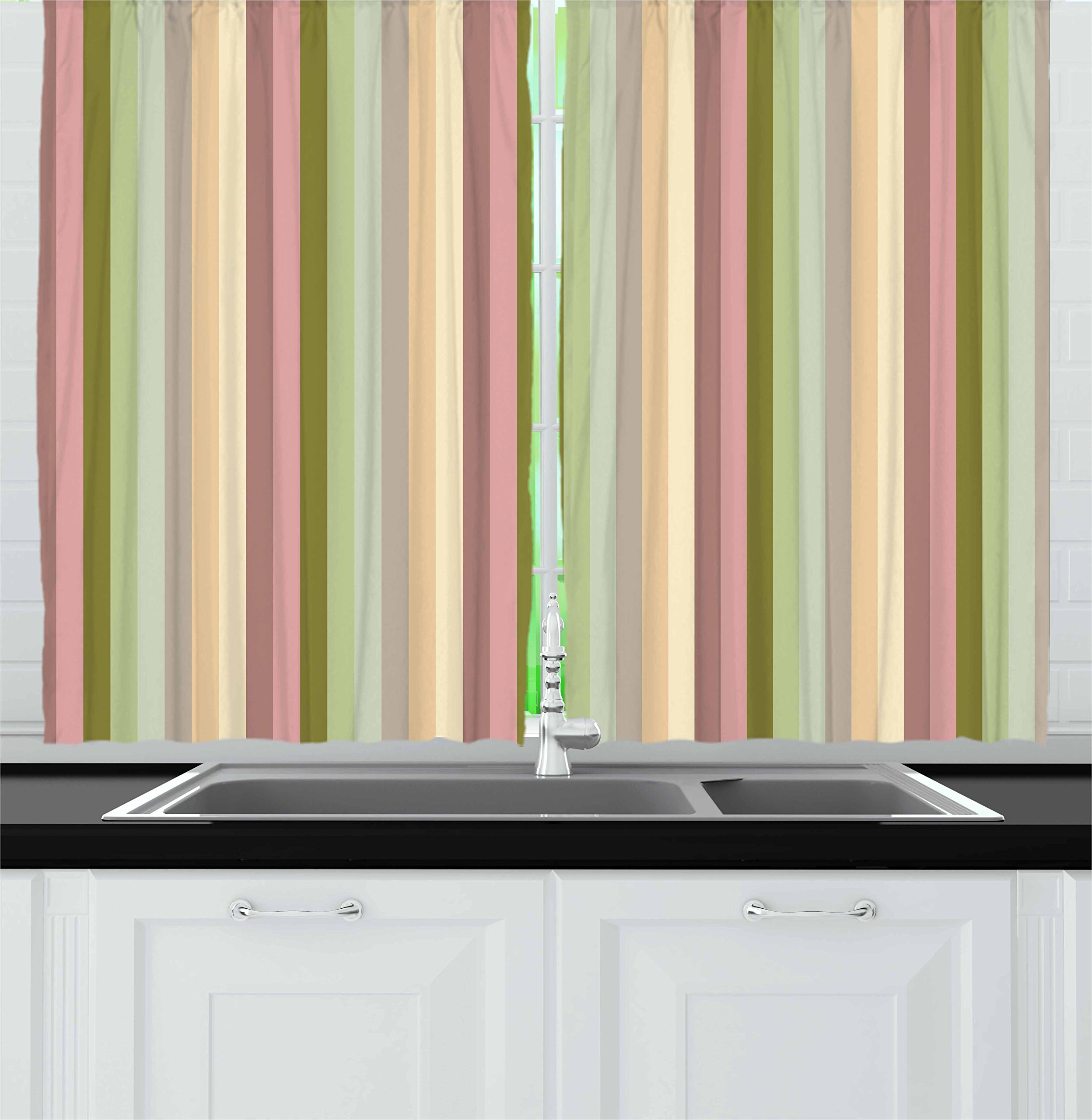 Ambesonne Striped Kitchen Curtains Set of 2 - Colorful Vertical Pastel Stripes Abstract Design Window Drapes for Kitchen & Cafe Decor, 55