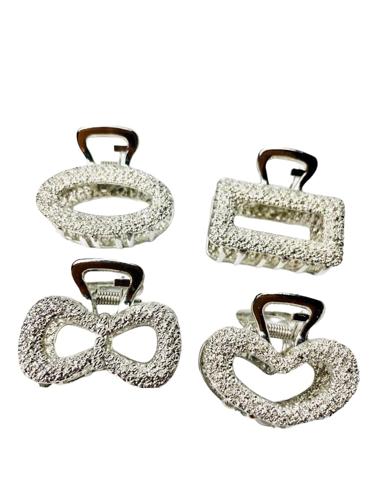 APPSAMBR - 4 Pack Silver Metal Hair Claw Clips for Women & Girls (4cm) - Strong Hold Hair Barrettes for Half Up Buns, Ponytails & Everyday Styling - Perfect for Work, School & Casual Outings