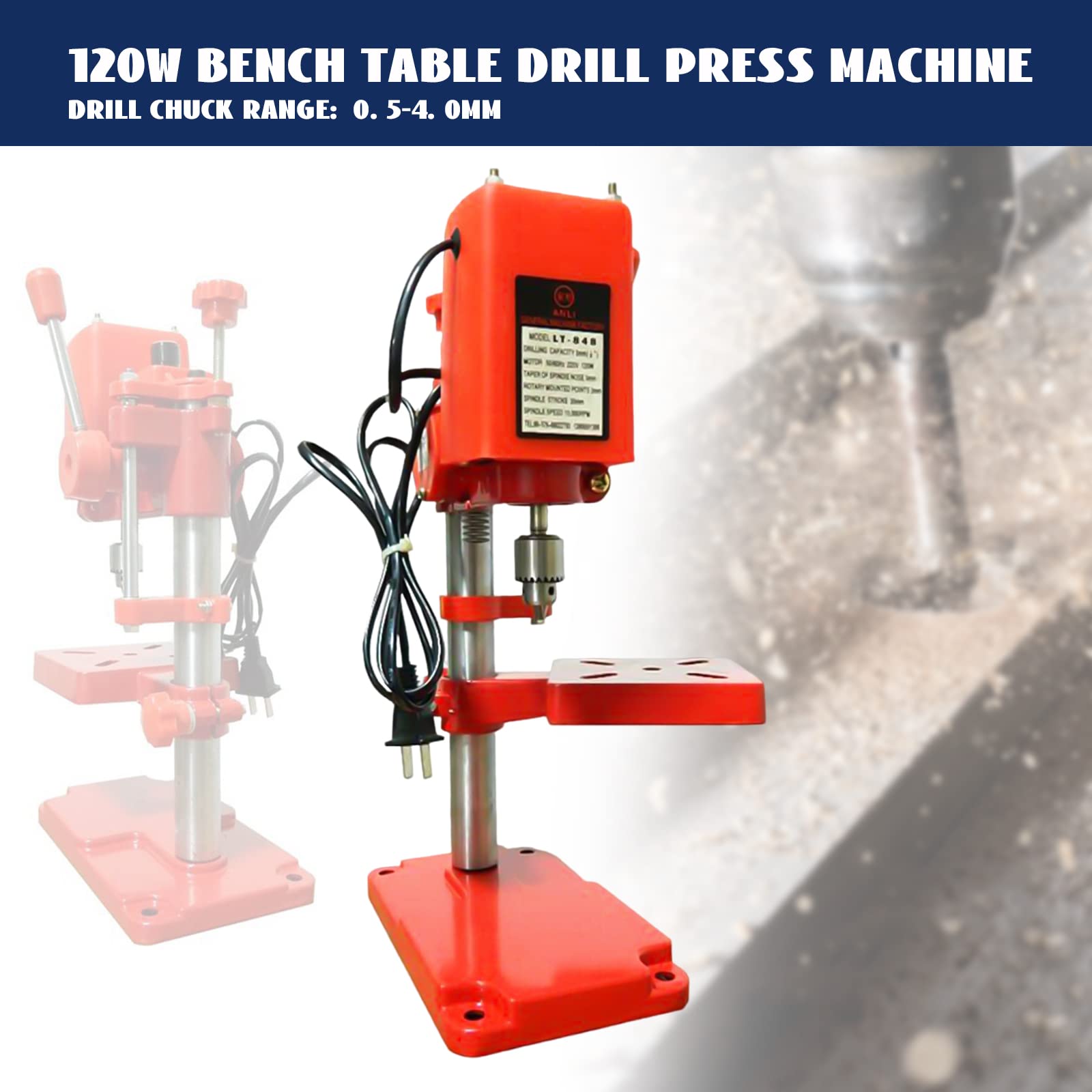 110V 120W Mini Benchtop Drill Press Machine - Portable Stepless Speed High Precision DIY Drill Press Tool for Woodworking, Metalworking, Jewelry Making & Model Building (Orange)