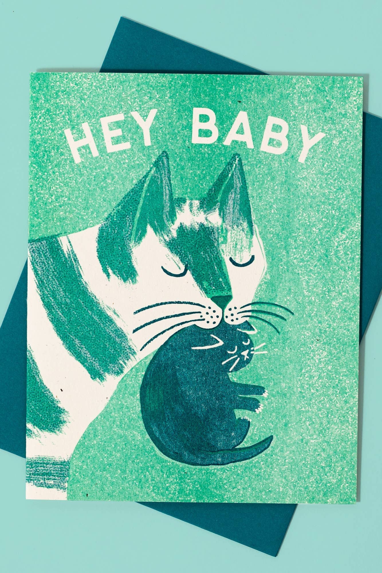 Bromstad Printing Co Hey Baby Risograph Greeting Card - Unique Handmade Card for Birthdays, Anniversaries & Special Occasions